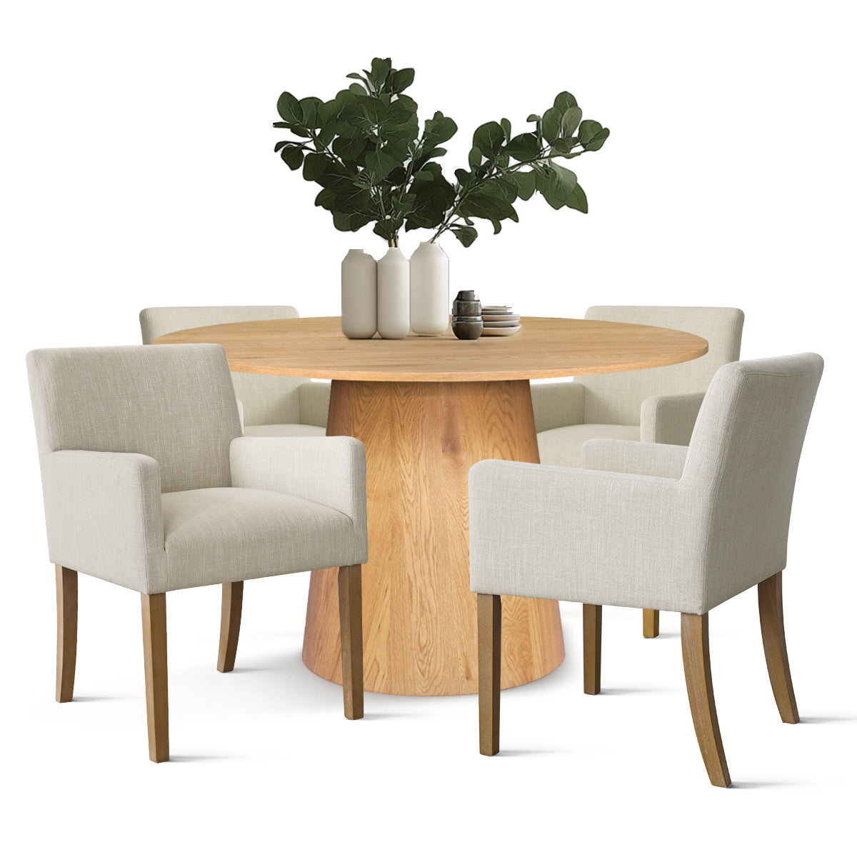 Dwen & North 46" Round Dining Table Set for 4 with Arms (5-Piece)