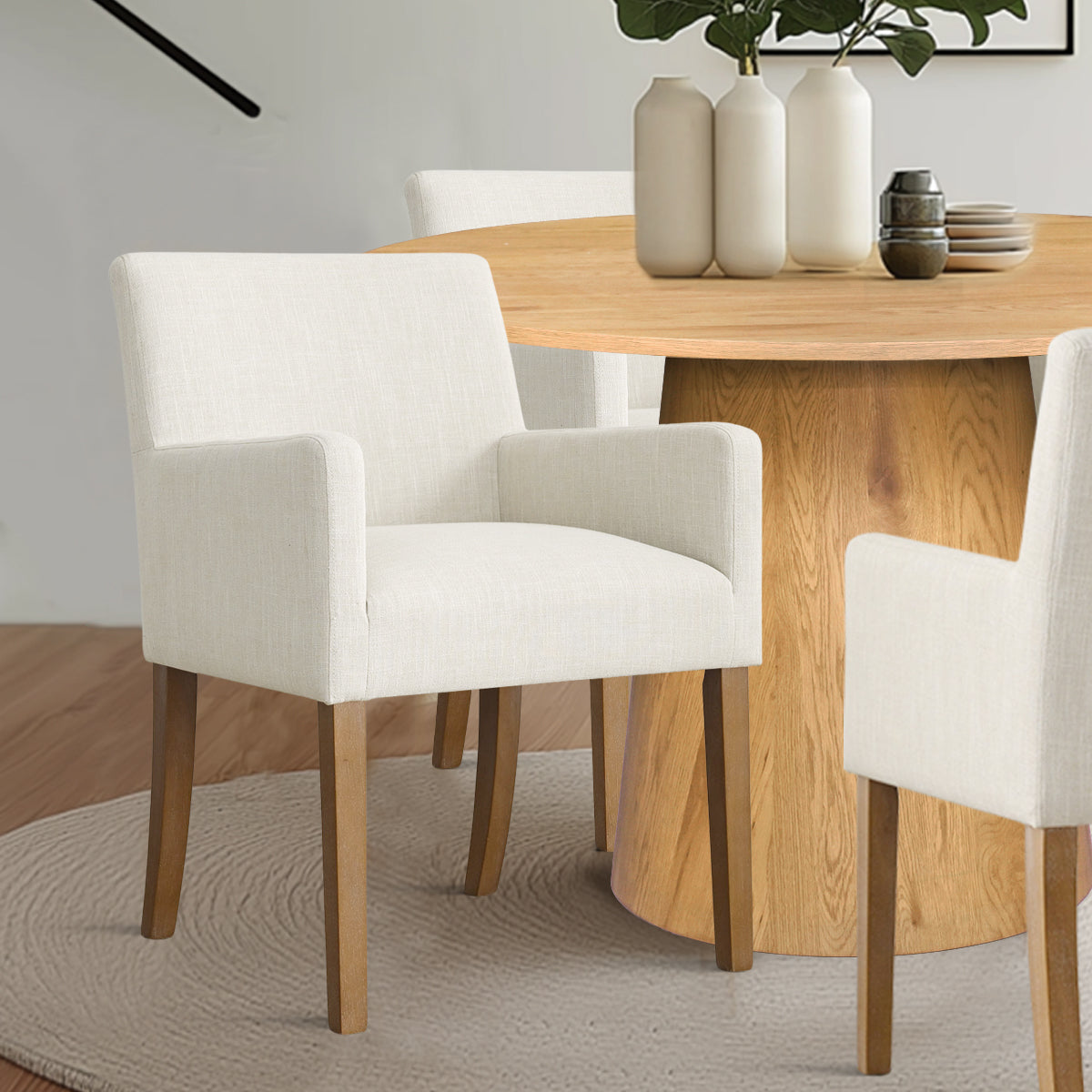 Dwen & North 46" Round Dining Table Set for 4 with Arms (5-Piece)