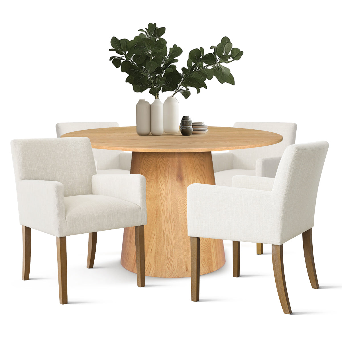 Dwen & North 46" Round Dining Table Set for 4 with Arms (5-Piece)