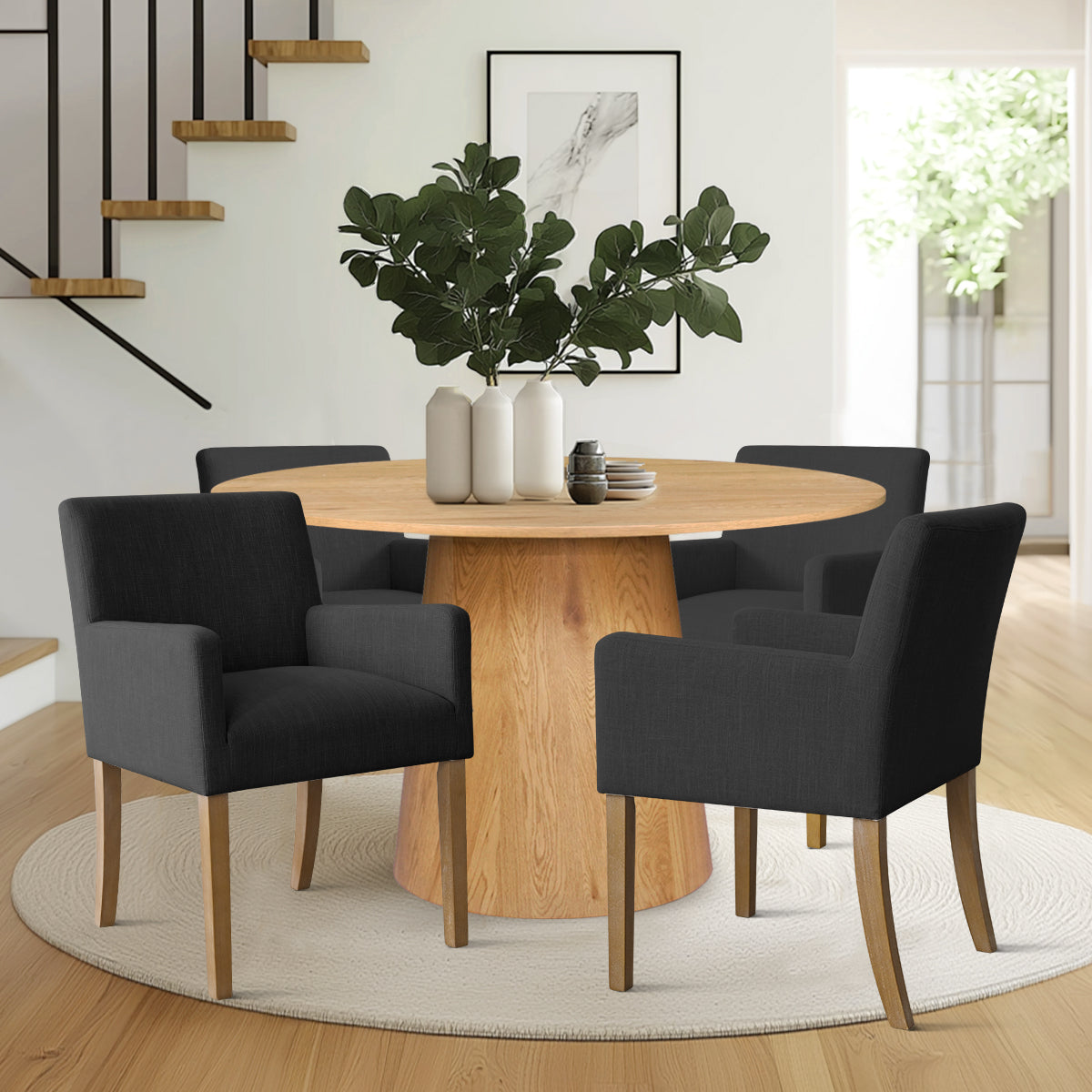 Dwen & North 46" Round Dining Table Set for 4 with Arms (5-Piece)