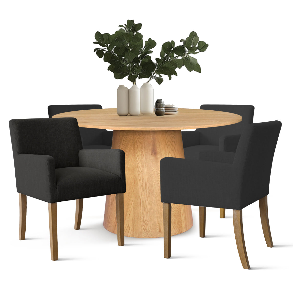 Dwen & North 46" Round Dining Table Set for 4 with Arms (5-Piece)