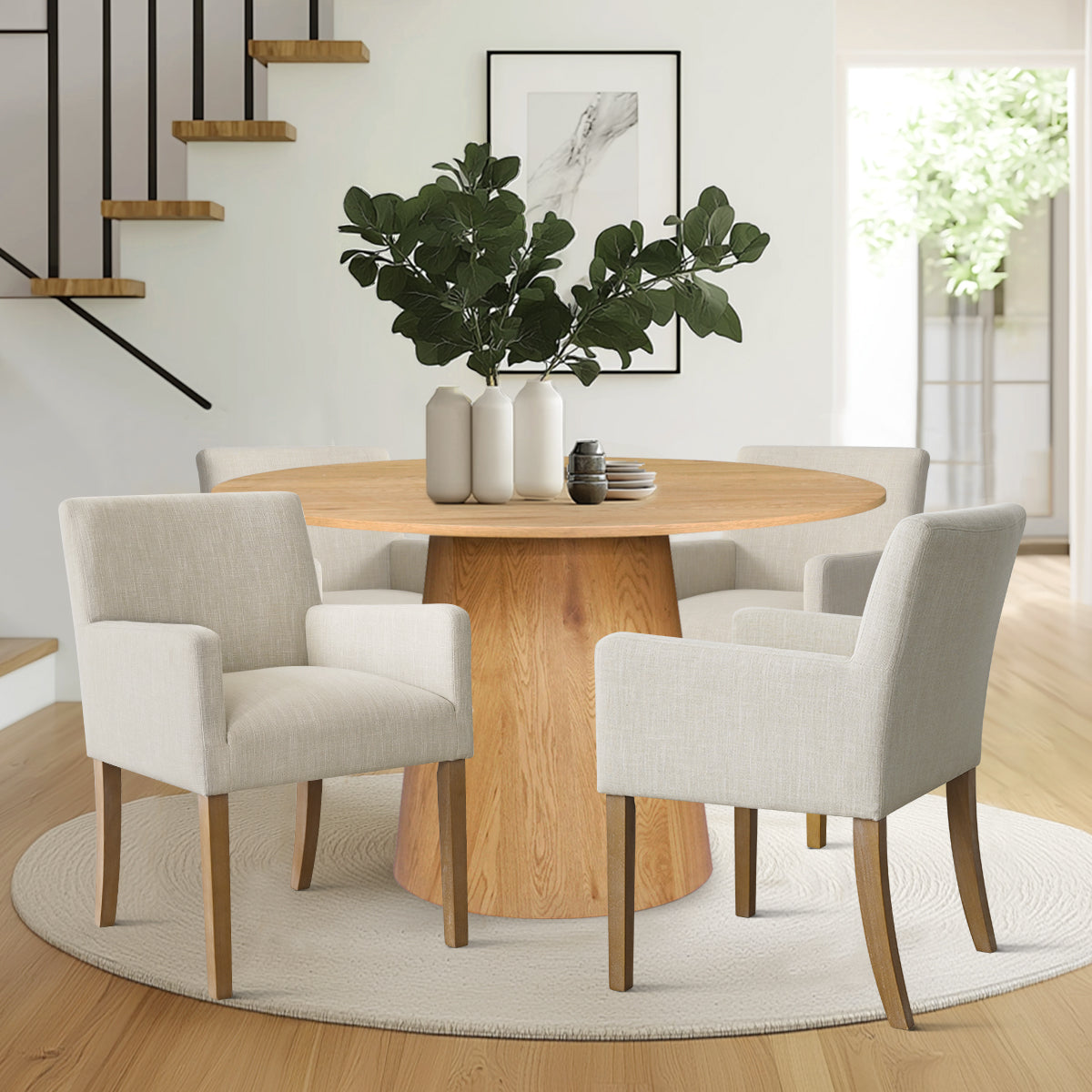 Dwen & North 46" Round Dining Table Set for 4 with Arms (5-Piece)
