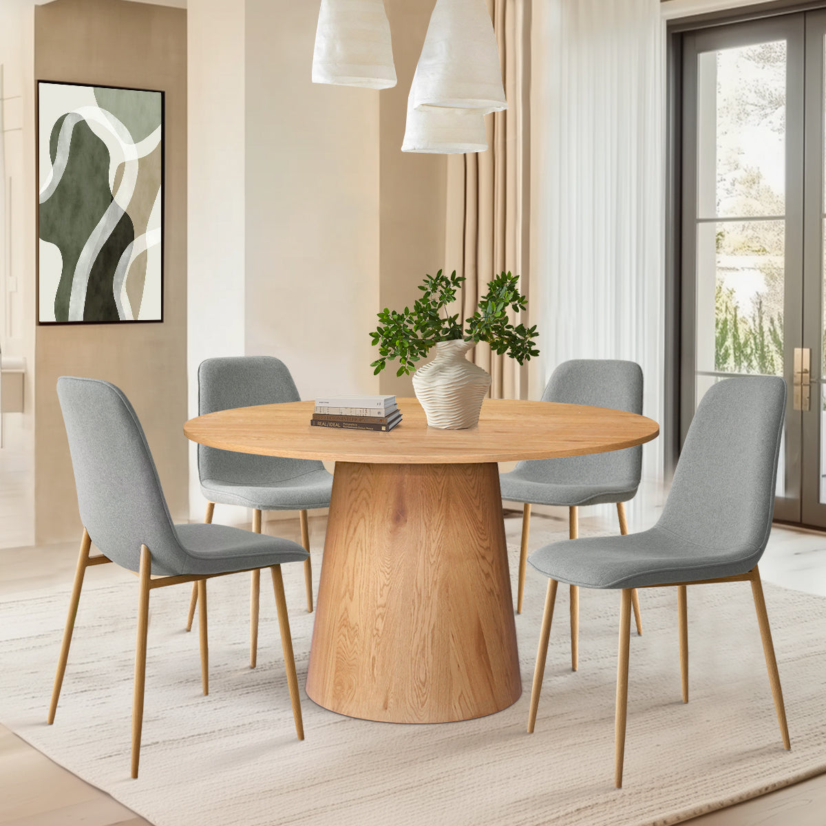 Dwen & Oslo 46" Round Dining Table Set for 4 (5-Piece)