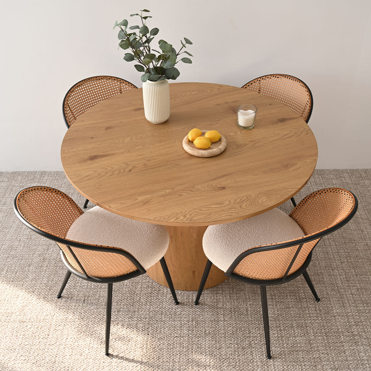Dwen & Jules 46" Modern Round Rattan Dining Table Set for 4 (5-Piece)
