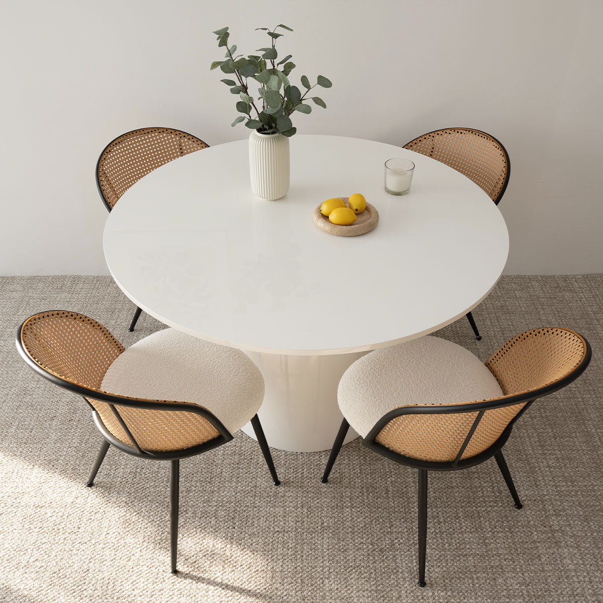 Dwen & Jules 46" Modern Round Rattan Dining Table Set for 4 (5-Piece)