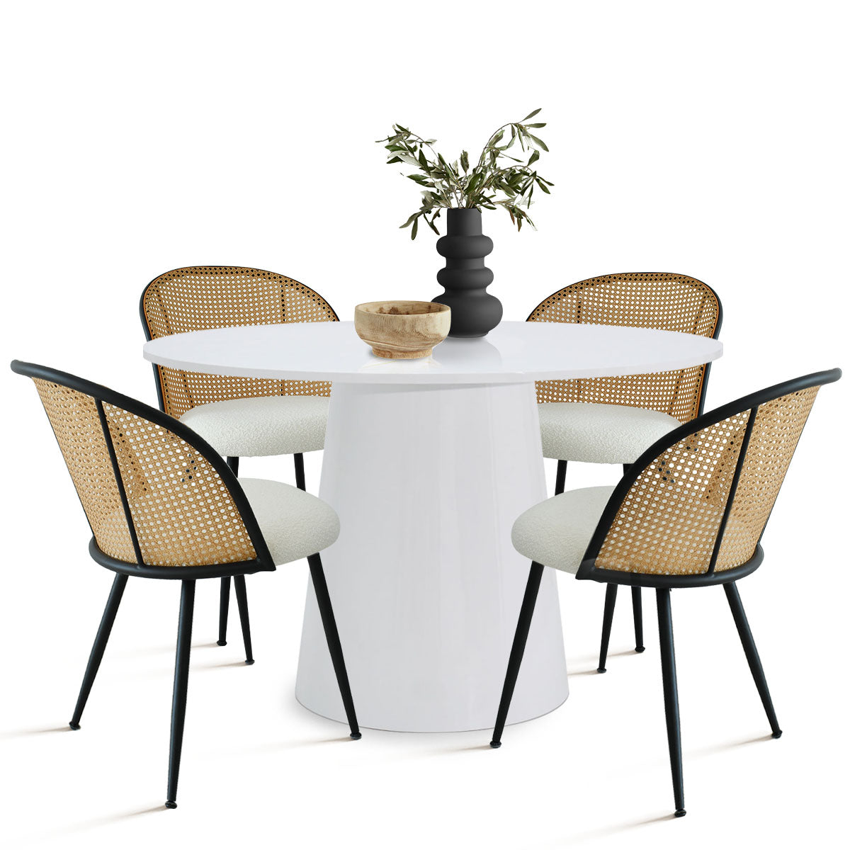 Dwen & Jules 46" Modern Round Rattan Dining Table Set for 4 (5-Piece)