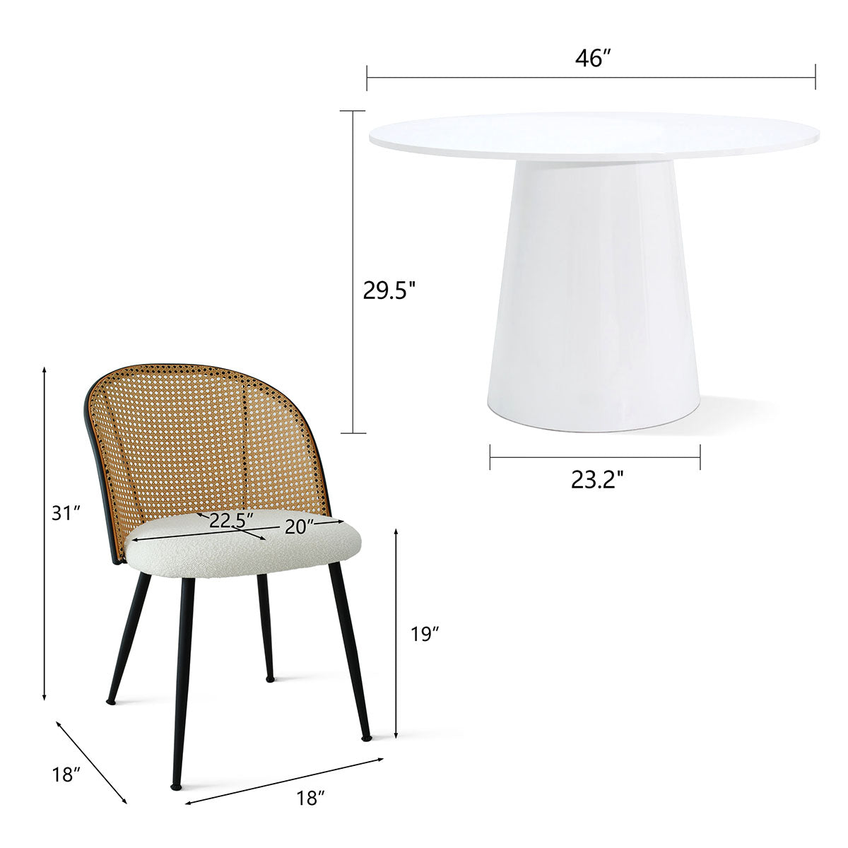 Dwen & Jules 46" Modern Round Rattan Dining Table Set for 4 (5-Piece)