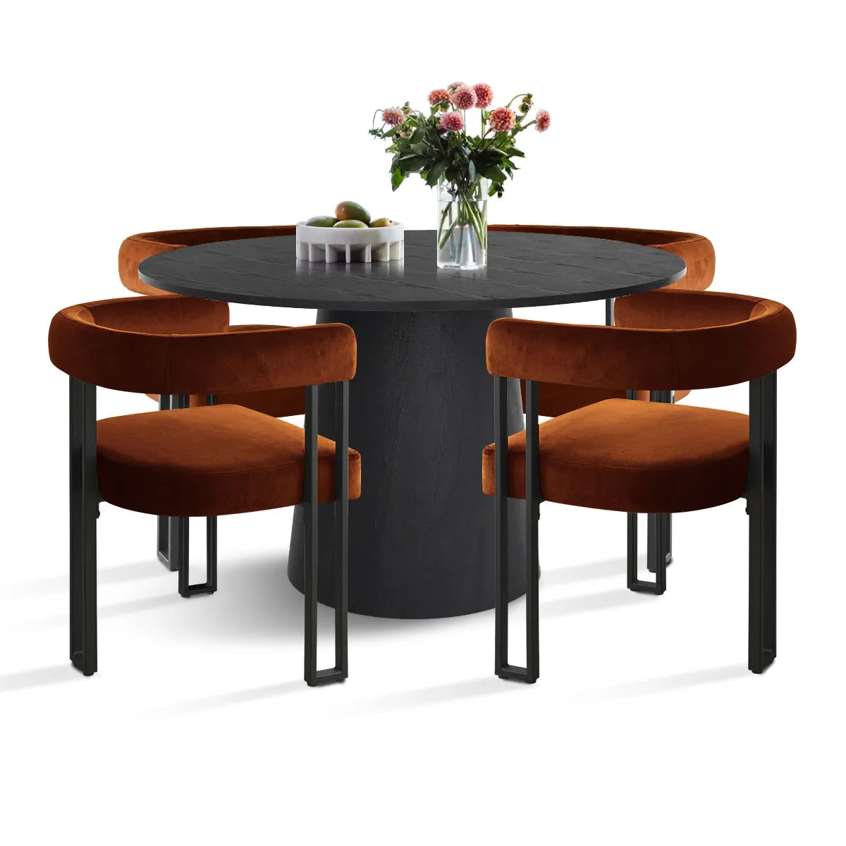 Dwen & Mia 46" Round Black & Velvet Dining Table Set for 4 (5-Piece)