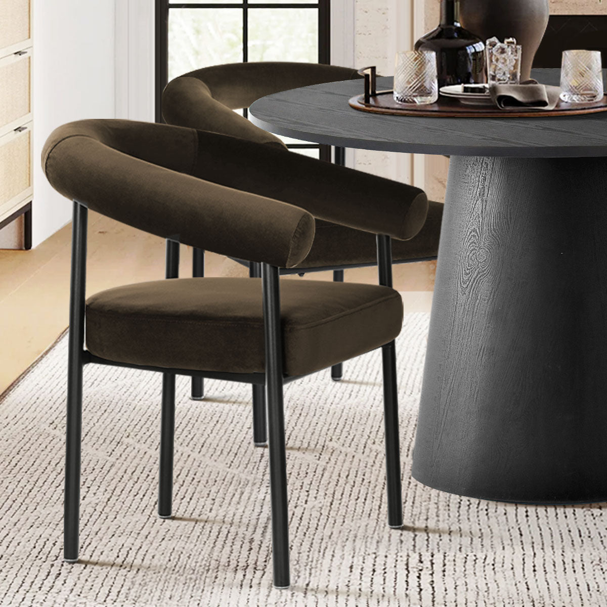 Dwen & New York 46" Round Black & Velvet Dining Table Set for 4 (5-Piece)