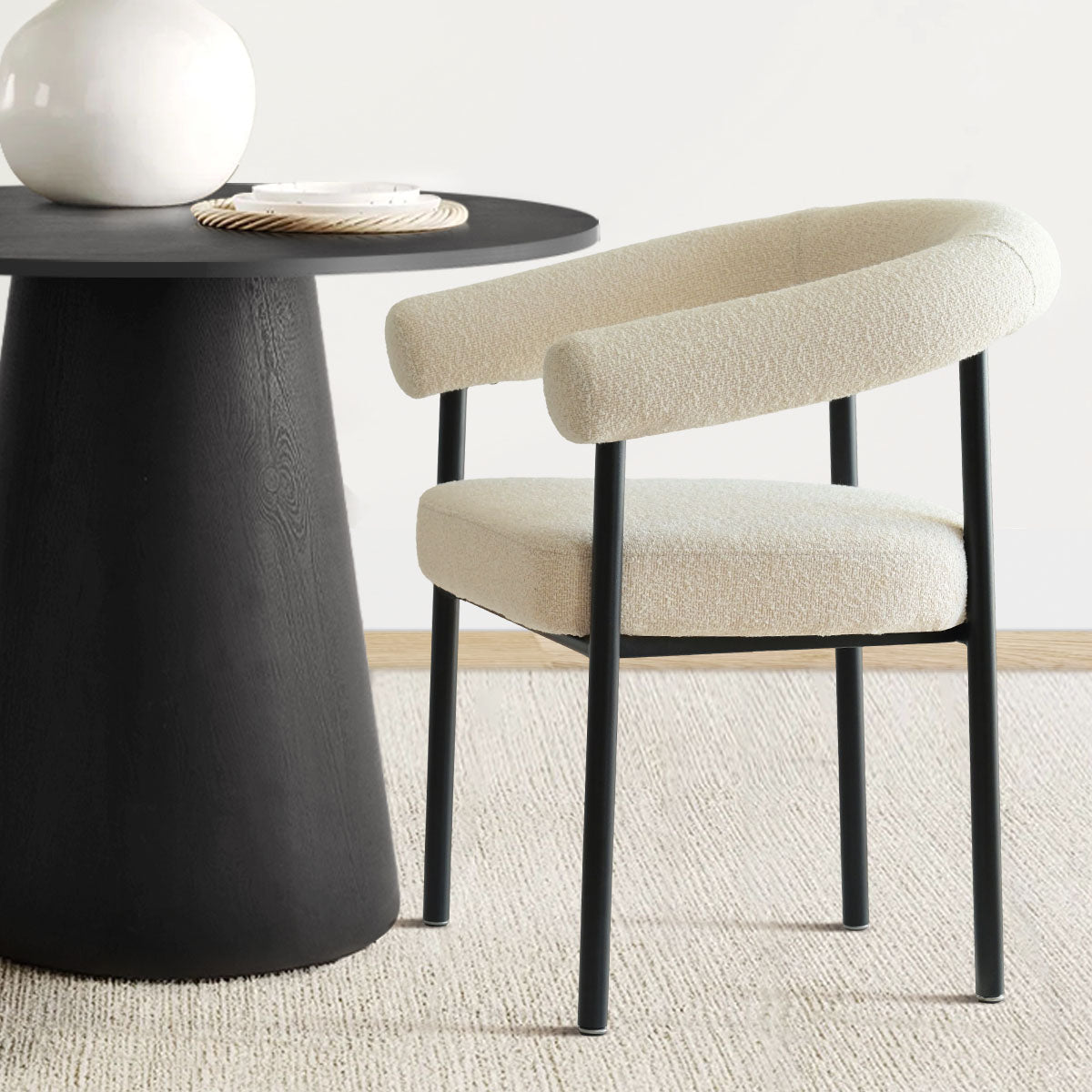 Dwen & New York 35" Round & Boucle Dining Table Set for 2 (3-Piece)