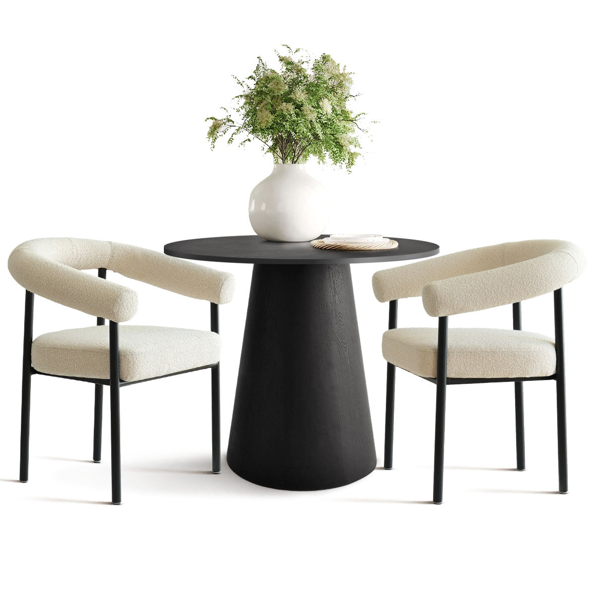 Dwen & New York 35" Round & Boucle Dining Table Set for 2 (3-Piece)