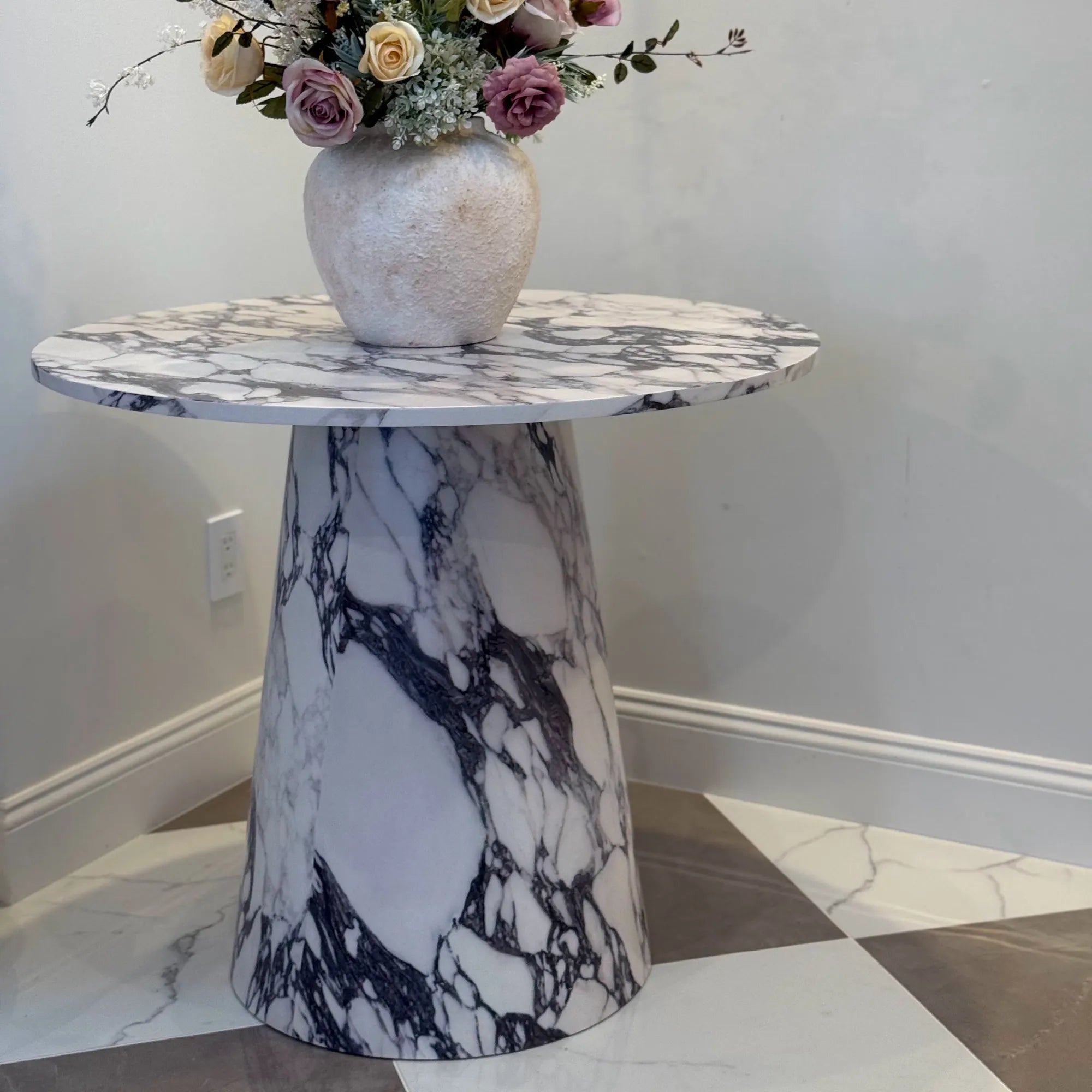 Dwen 35" Modern Faux Marble Round Pedestal Console Table