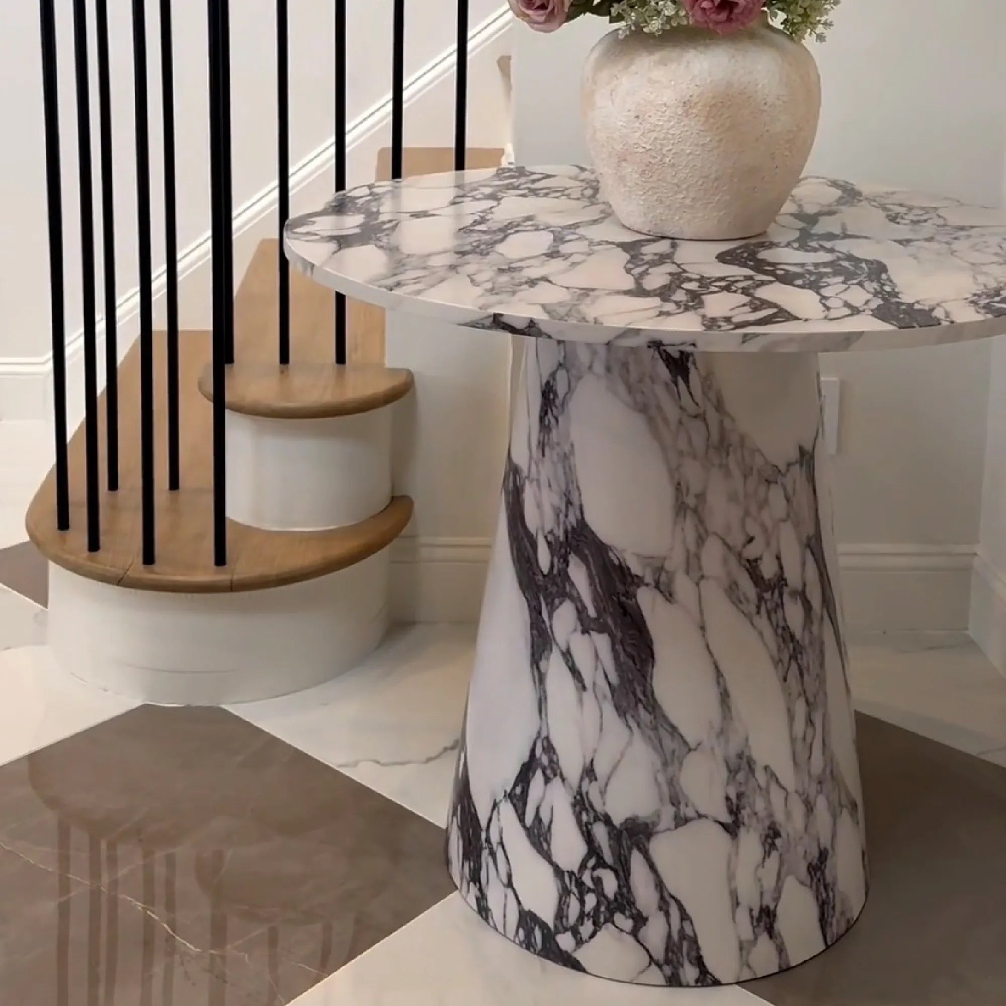 Dwen 35" Modern Faux Marble Round Pedestal Console Table