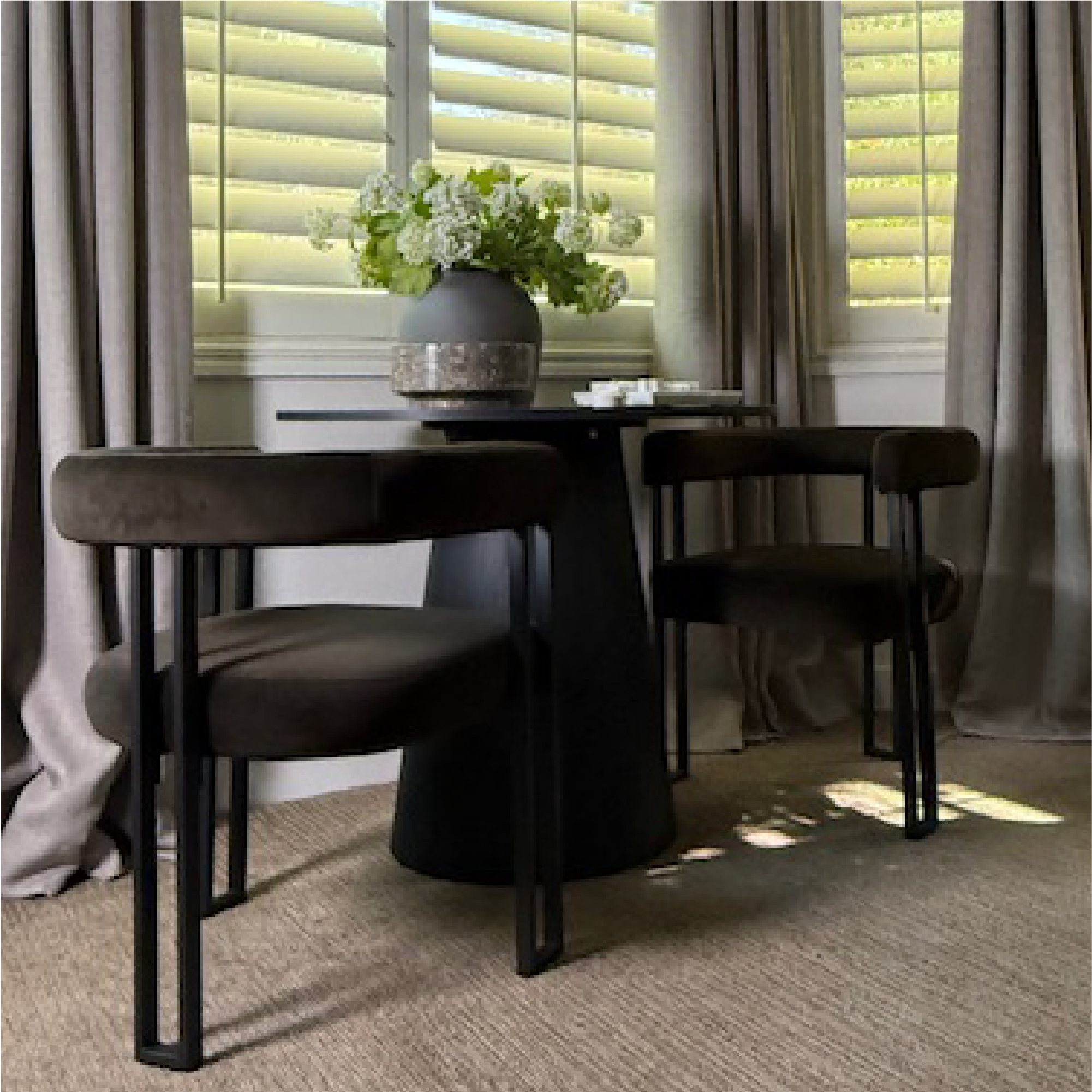Dwen & Mia 35" Round Black & Velvet Set for 2 (3-Piece)