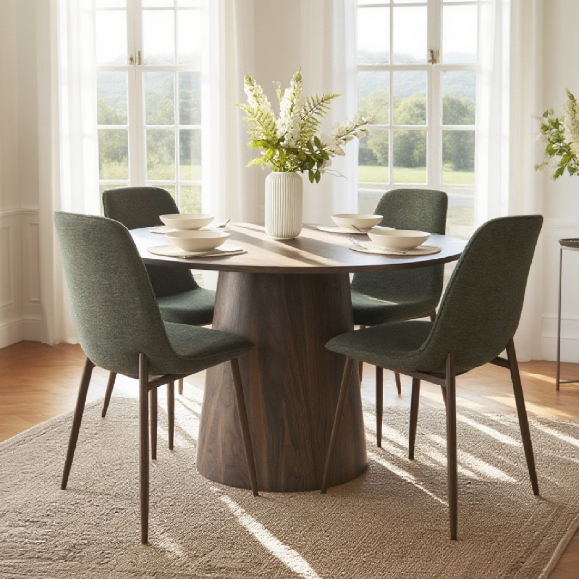 Dwen & Oslo 46" Modern Round Dining Table Set for 4 (5-Piece)