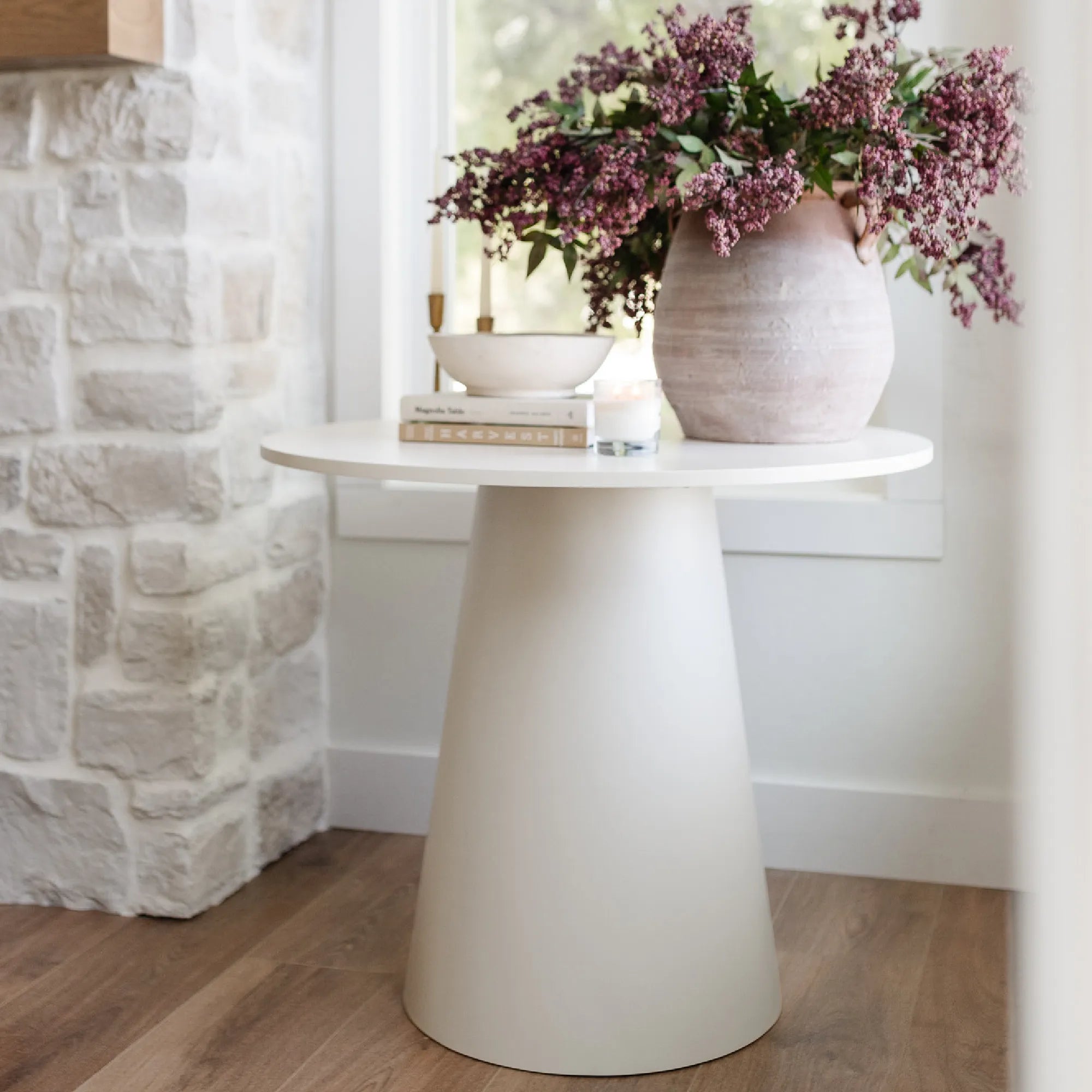 Dwen 35" Modern White Round Pedestal Console Table