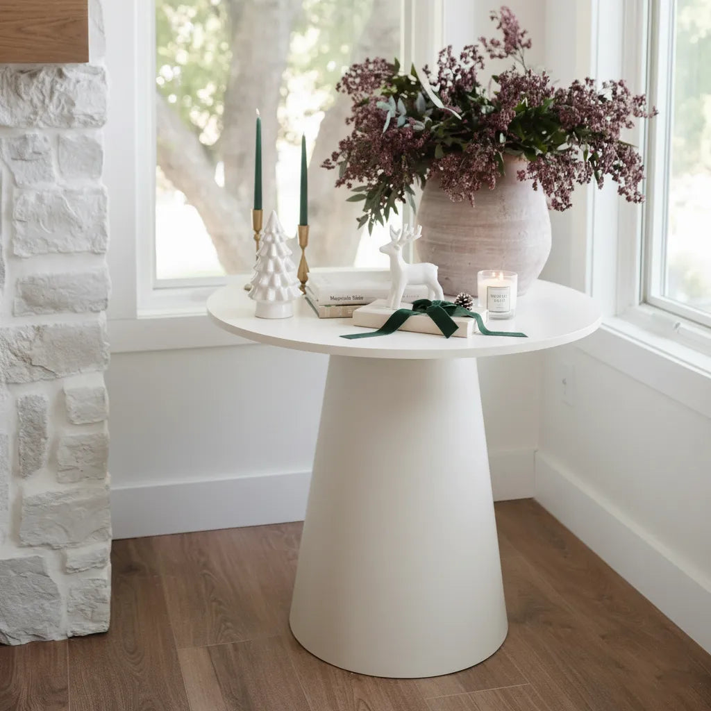 Dwen 35" Modern White Round Pedestal Console Table