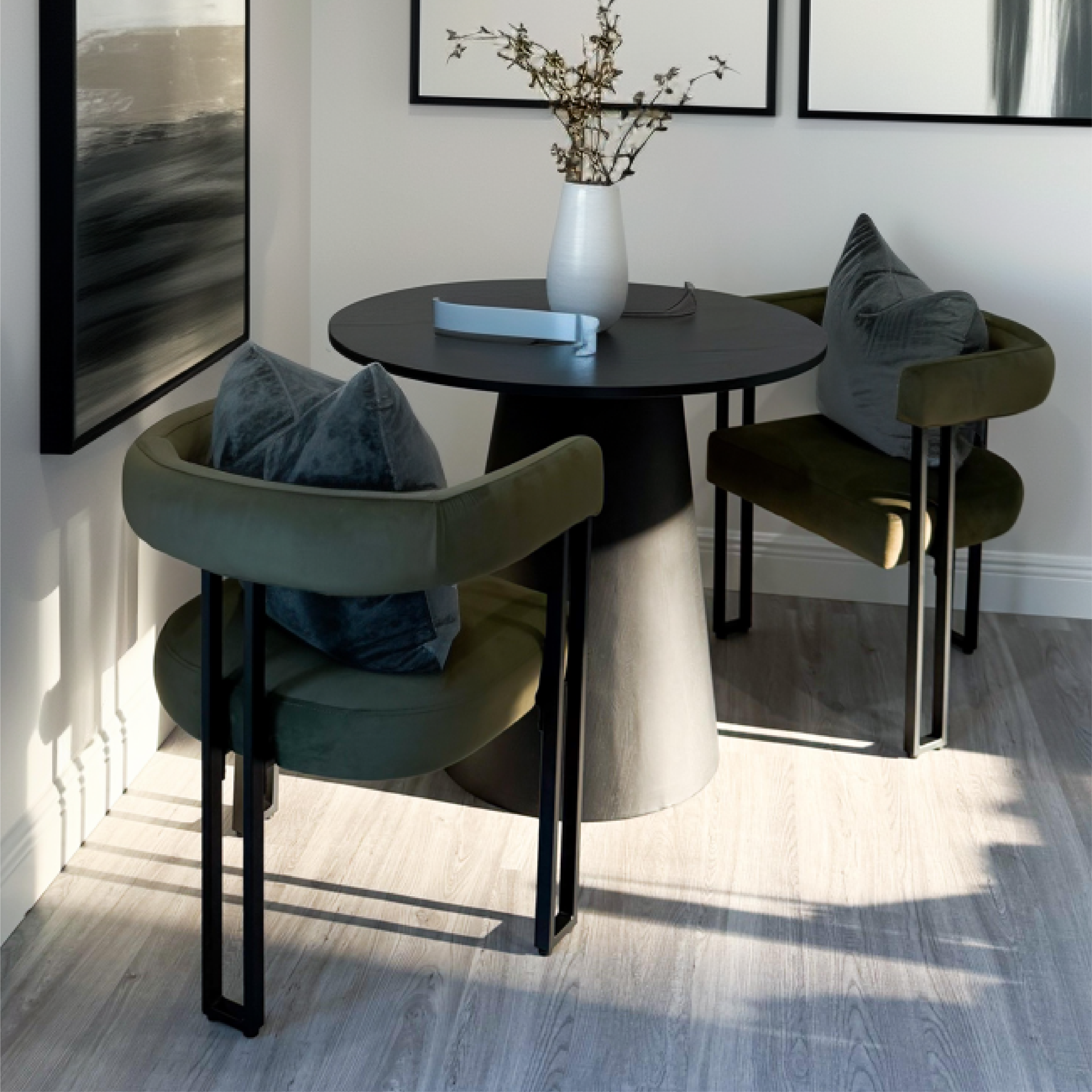 Dwen & Mia 35" Round Black & Velvet Set for 2 (3-Piece)