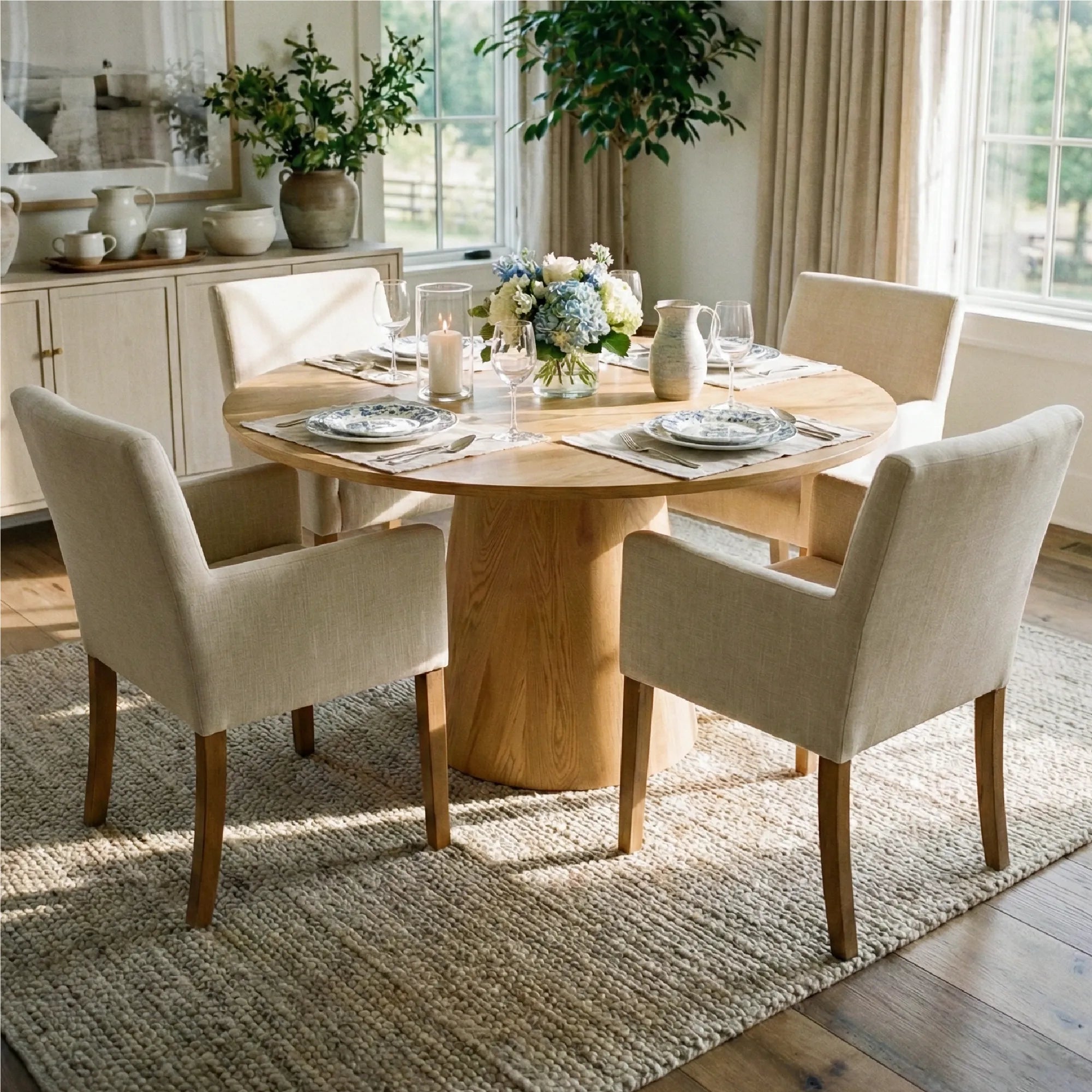 Dwen & North 46" Round Dining Table Set for 4 with Arms (5-Piece)