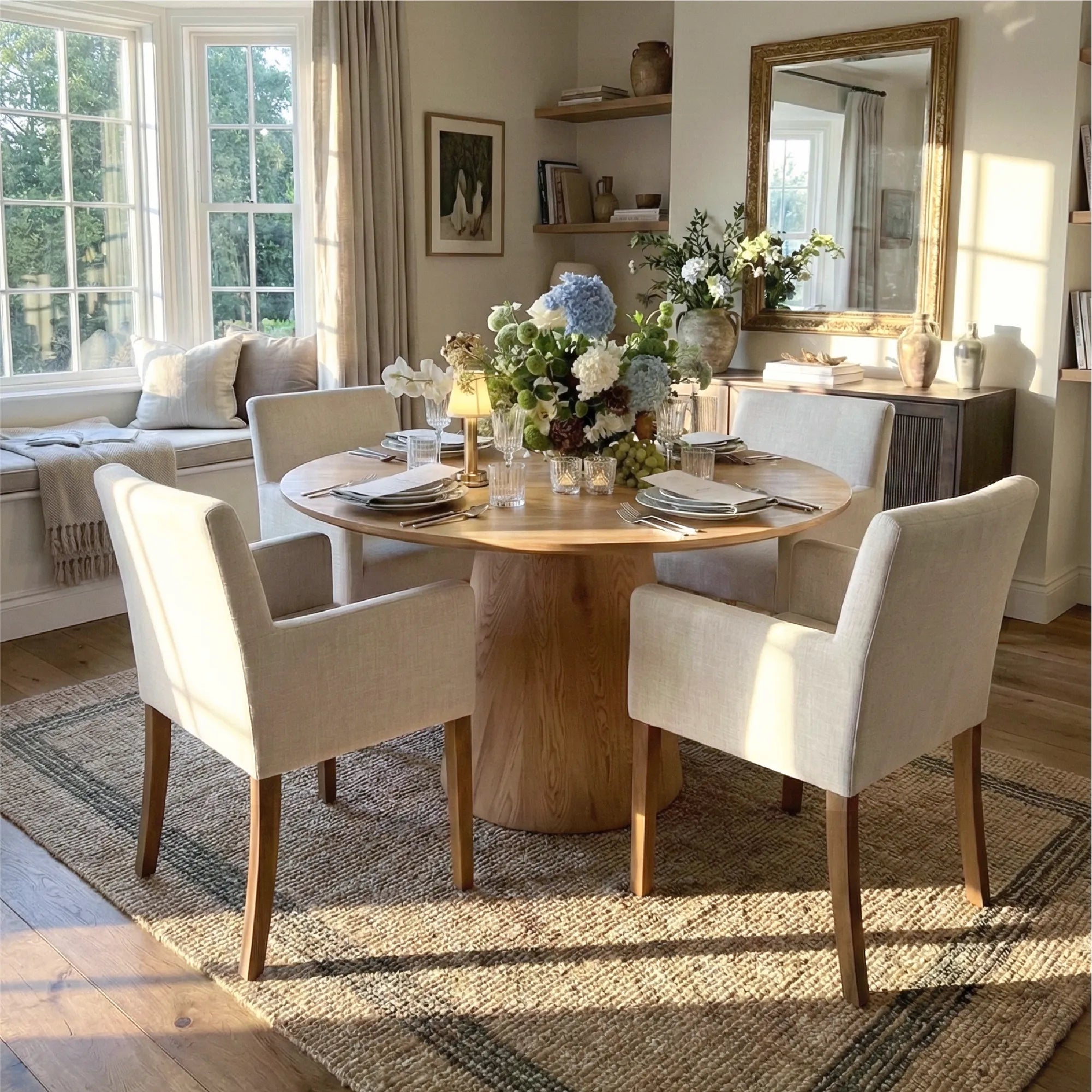 Dwen & North 46" Round Dining Table Set for 4 with Arms (5-Piece)