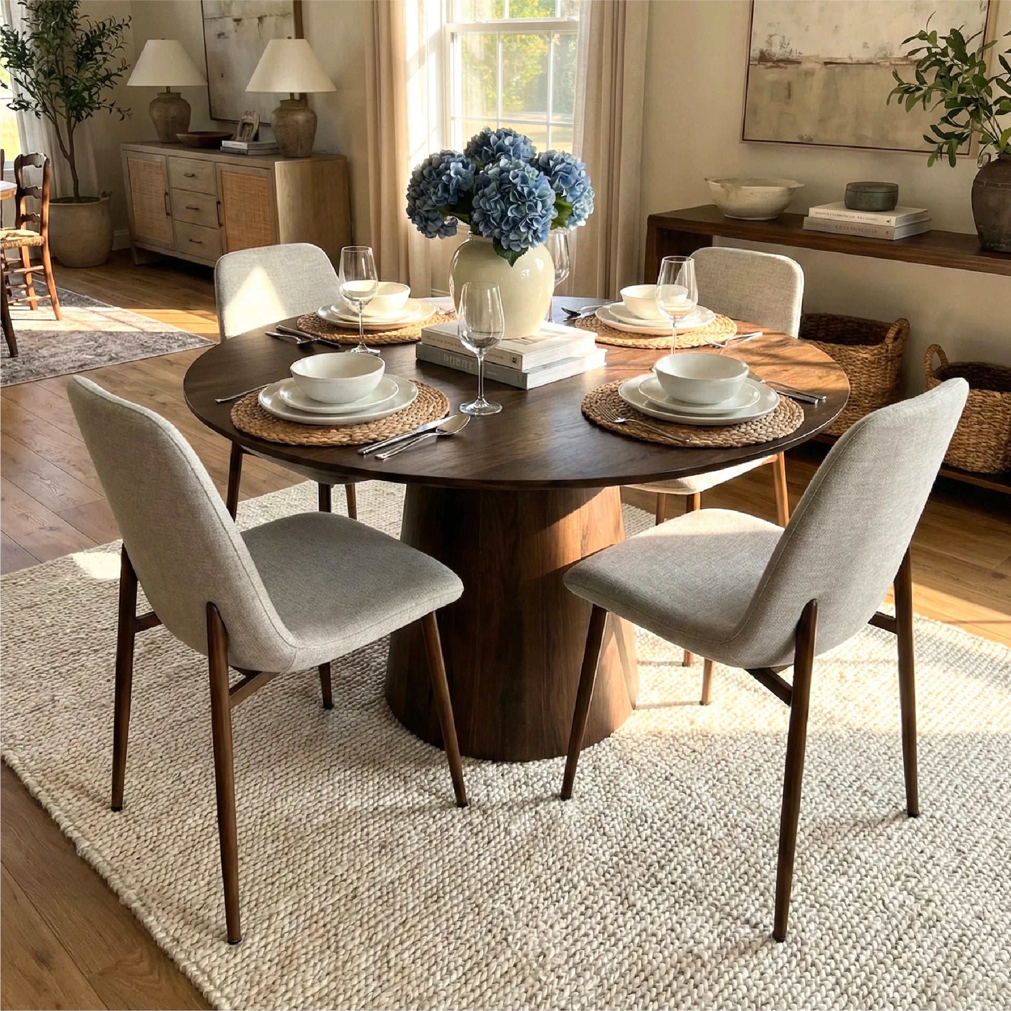 Dwen & Oslo 46" Modern Round Dining Table Set for 4 (5-Piece)