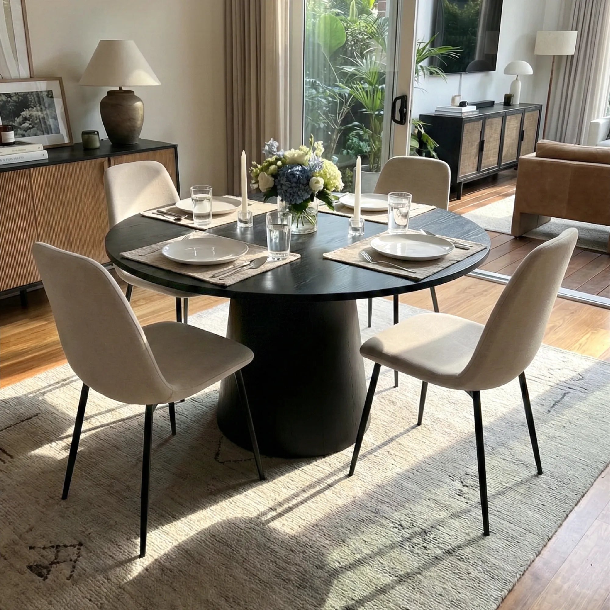 Dwen & Oslo 46" Chenille Round Dining Table Set for 4 (5-Piece)