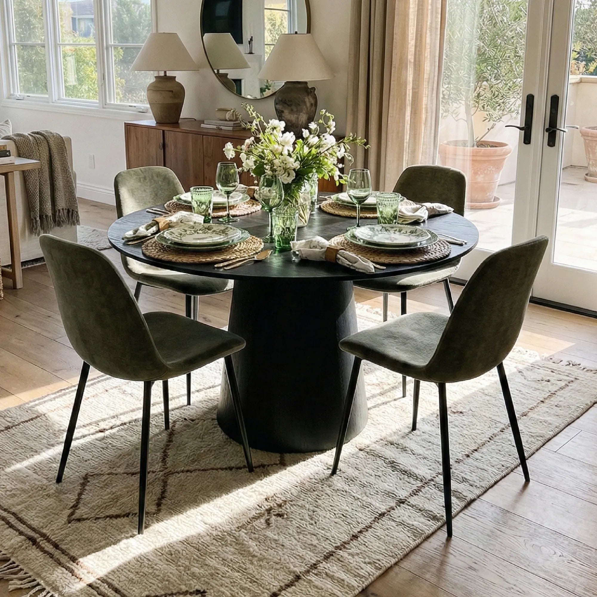 Dwen & Oslo 46" Chenille Round Dining Table Set for 4 (5-Piece)