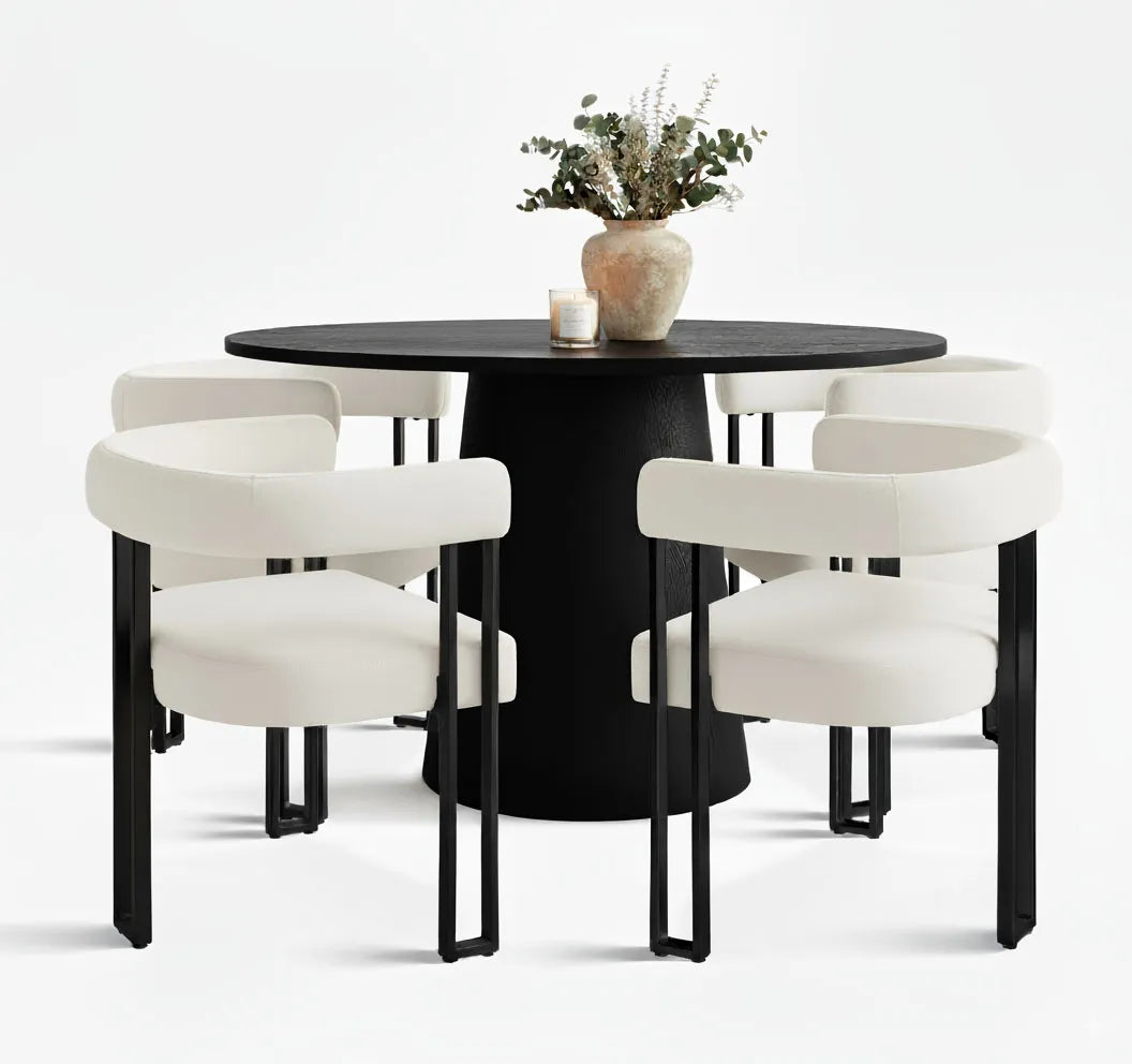 Dwen & Mia 46" Round Black & Velvet Dining Table Set for 4 (5-Piece)