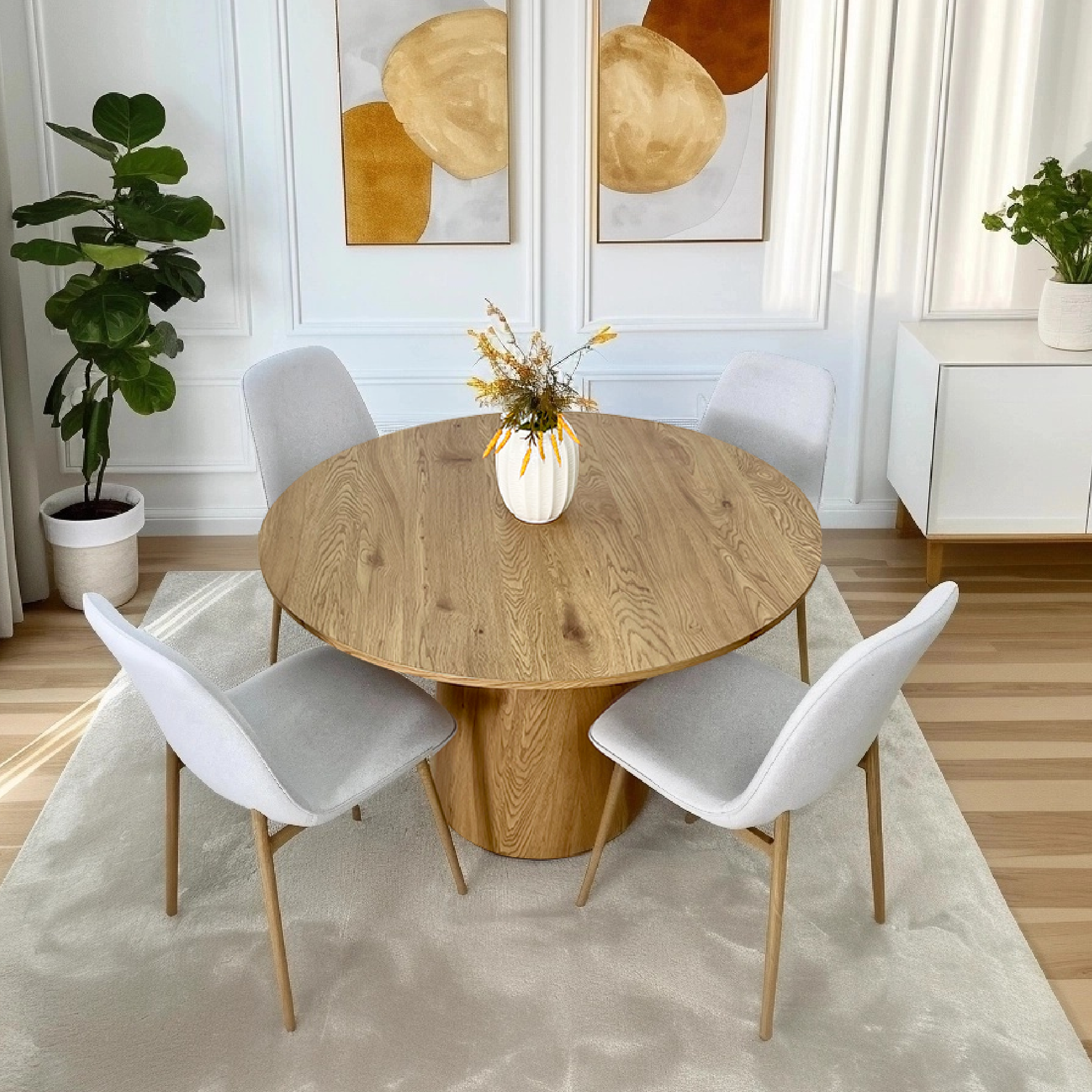Dwen & Oslo 46" Round Dining Table Set for 4 (5-Piece)