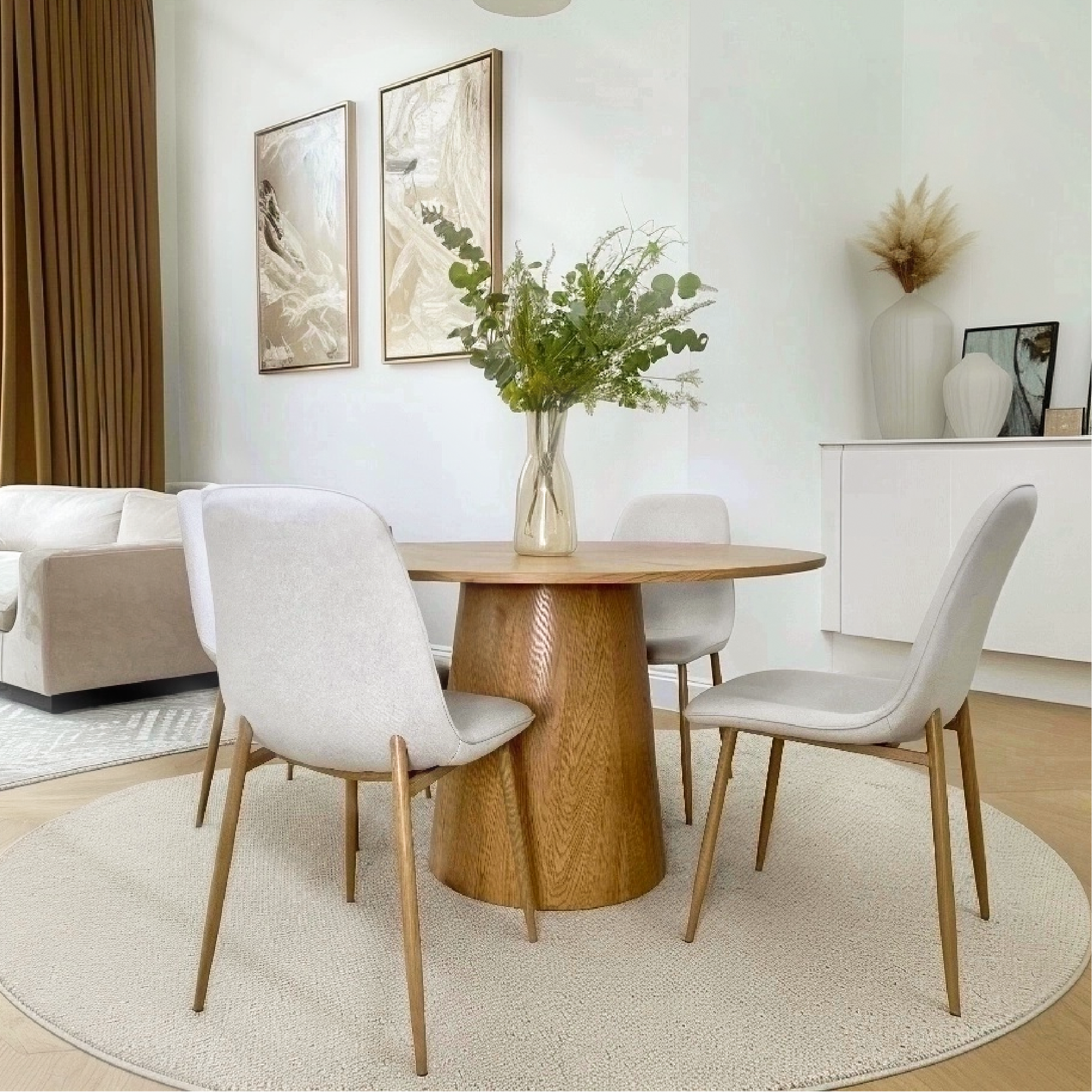 Dwen & Oslo 46" Round Dining Table Set for 4 (5-Piece)