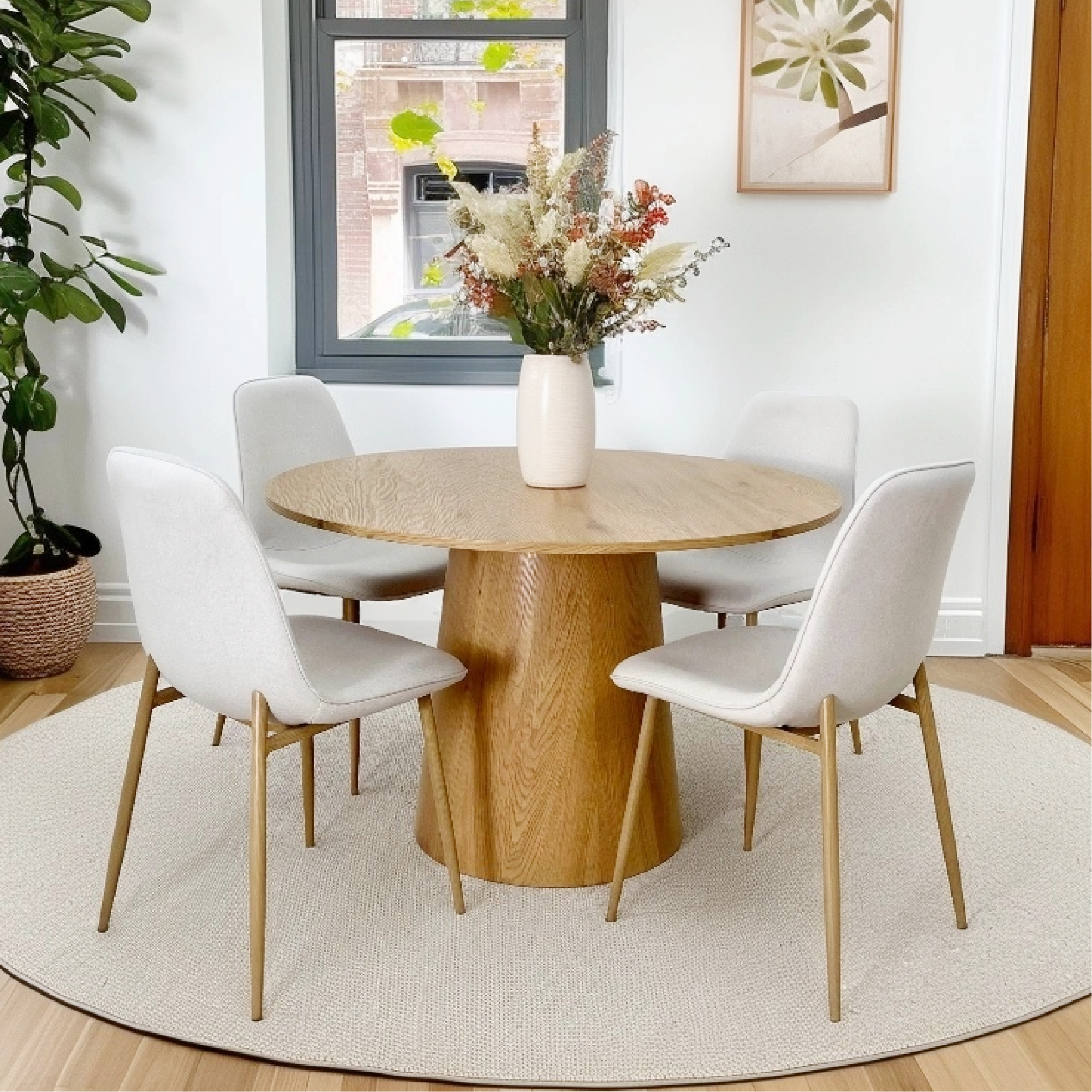 Dwen & Oslo 46" Round Dining Table Set for 4 (5-Piece)