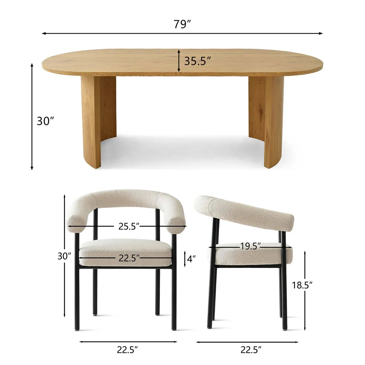 Dwen & New York 79" Oval Dining Table Set for 4 (5-Piece)