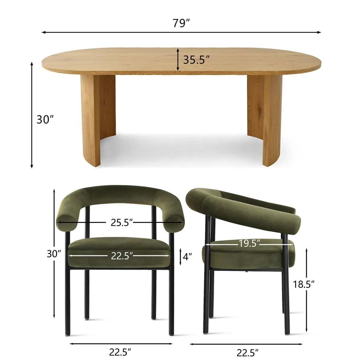 Dwen & New York 79" Oval Dining Table Set for 4 (5-Piece)