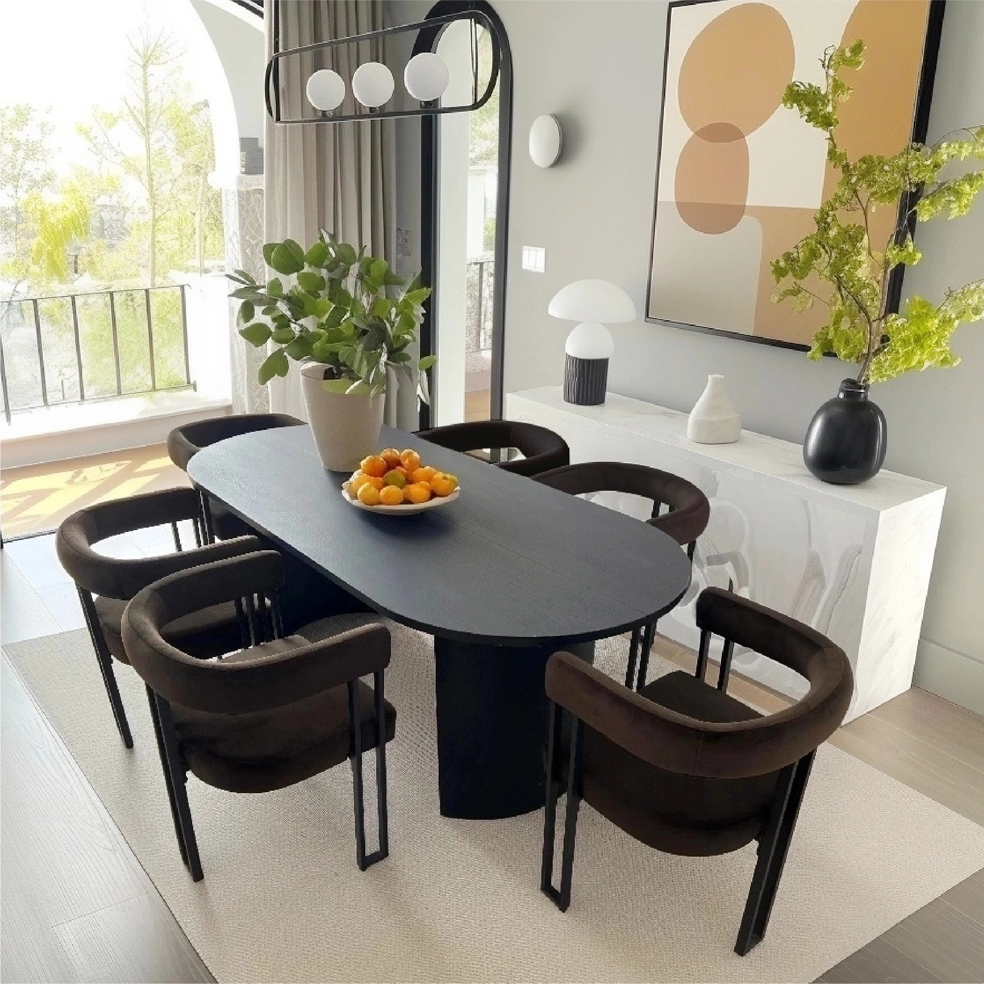 Dwen & Mia 79" Velvet Oval Dining Table Set for 6 (7-Piece)