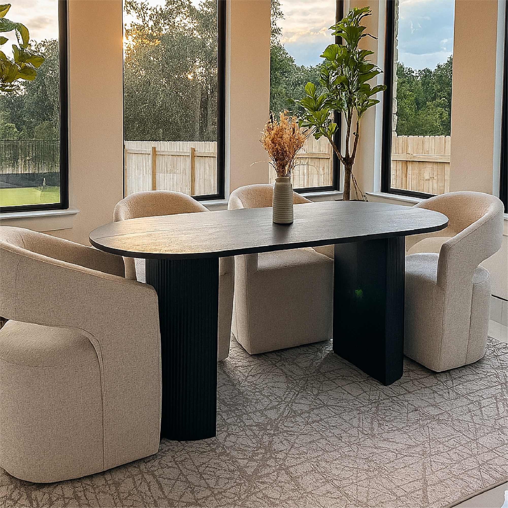 Dwen 79" Modern Large Roman Pillar Oval Dining Table