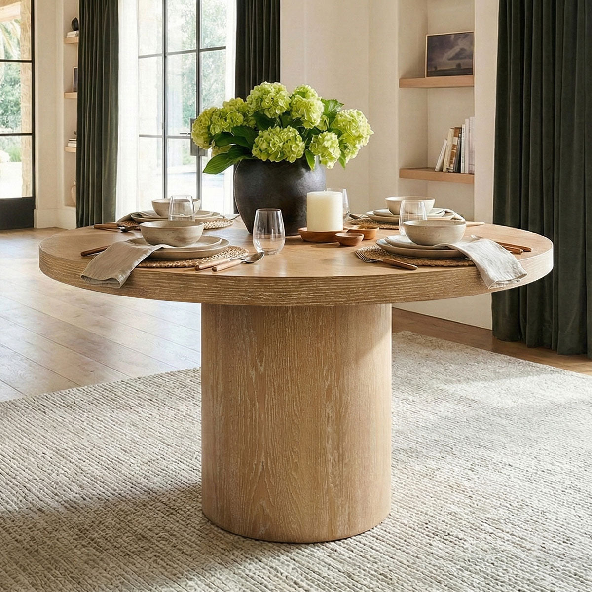 Elon 47" Solid Oak Round Pedestal Dining Table