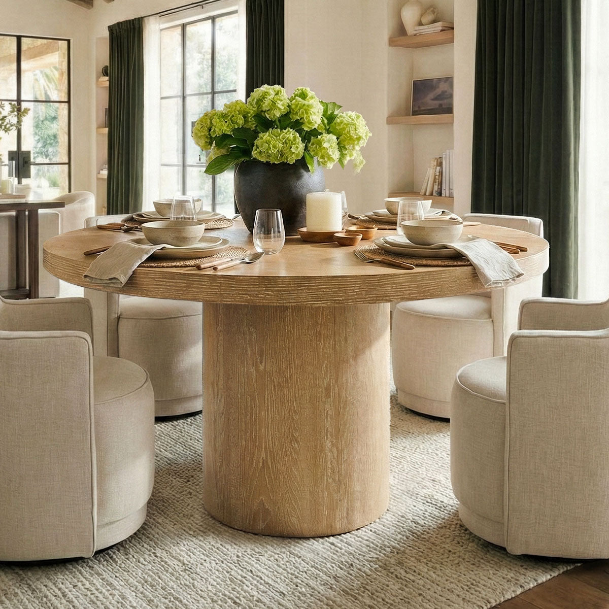 Elon 47" Solid Oak Round Pedestal Dining Table