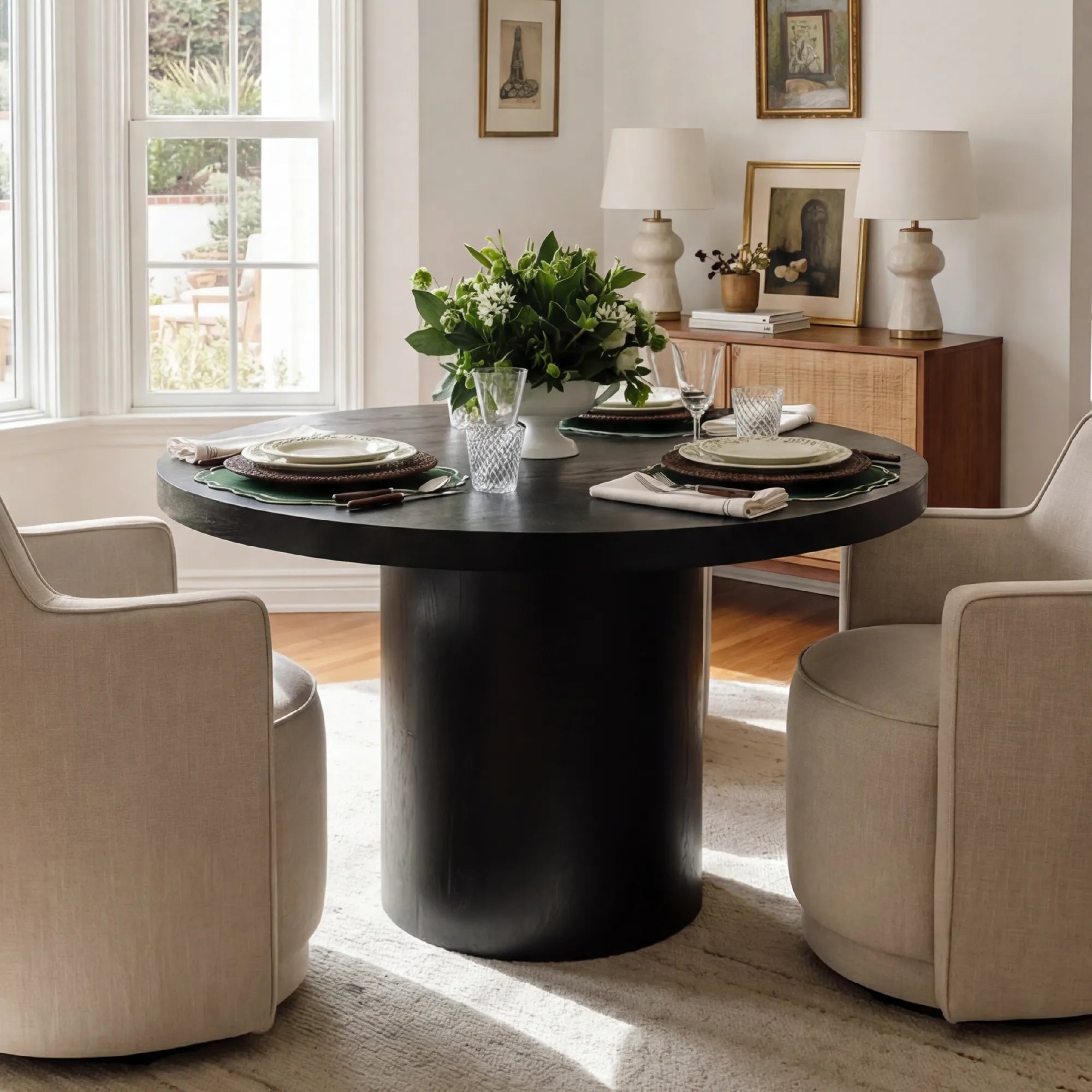 Elon 47" Solid Oak Round Pedestal Dining Table