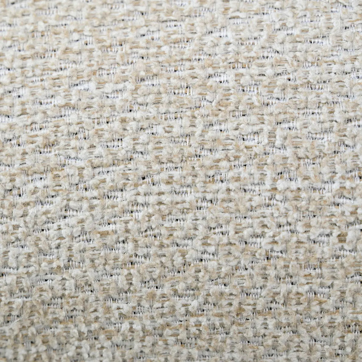 Close-up texture of fabric on Edwin Modern Upholstered Dining Chair with Arms. Beige and white tones.