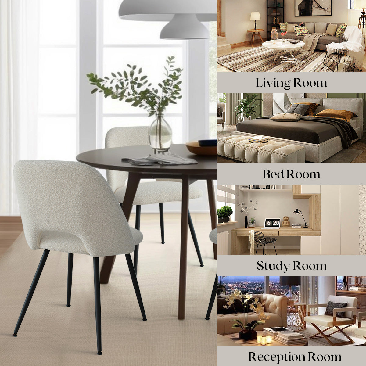 Edwin Modern Upholstered Boucle Dining Chair (Set of 4)