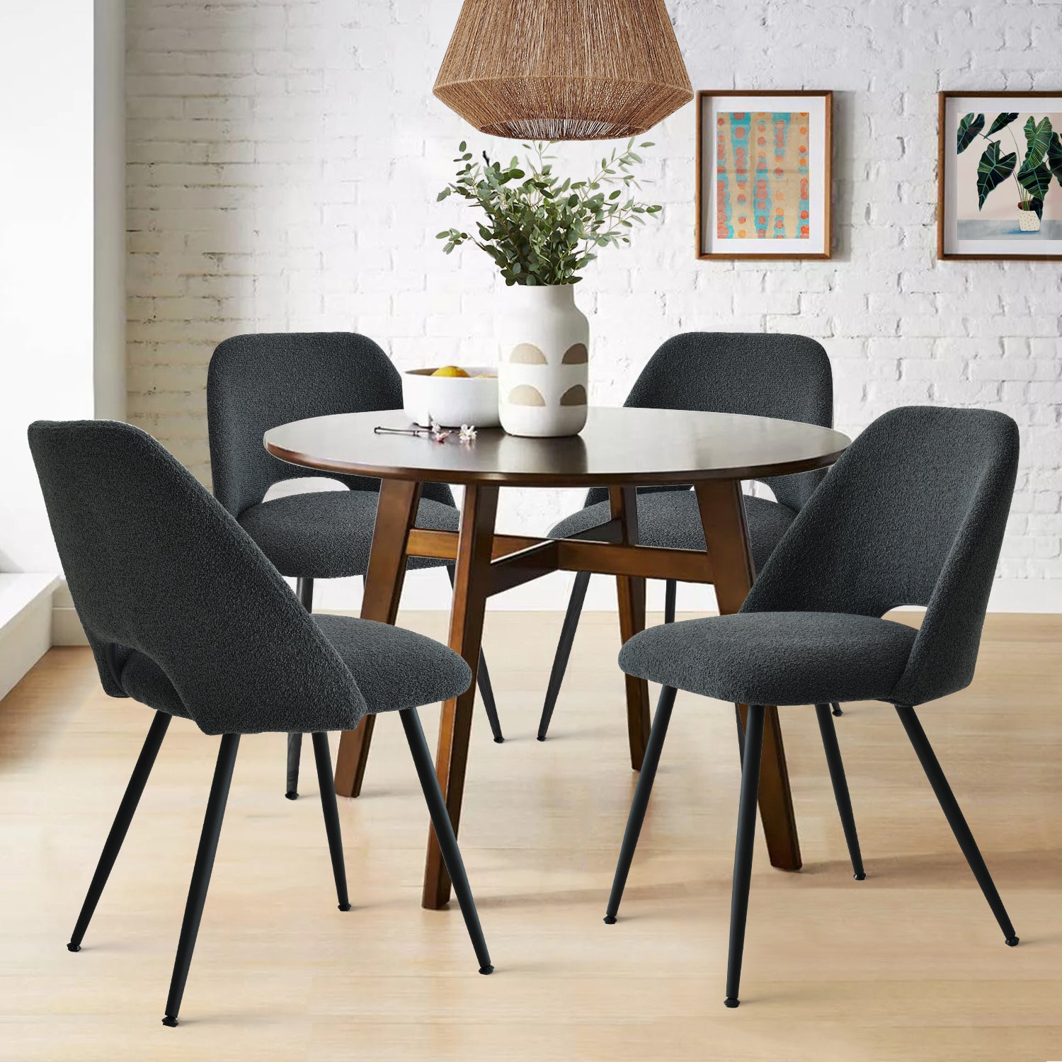Edwin Modern Upholstered Boucle Dining Chair (Set of 4)