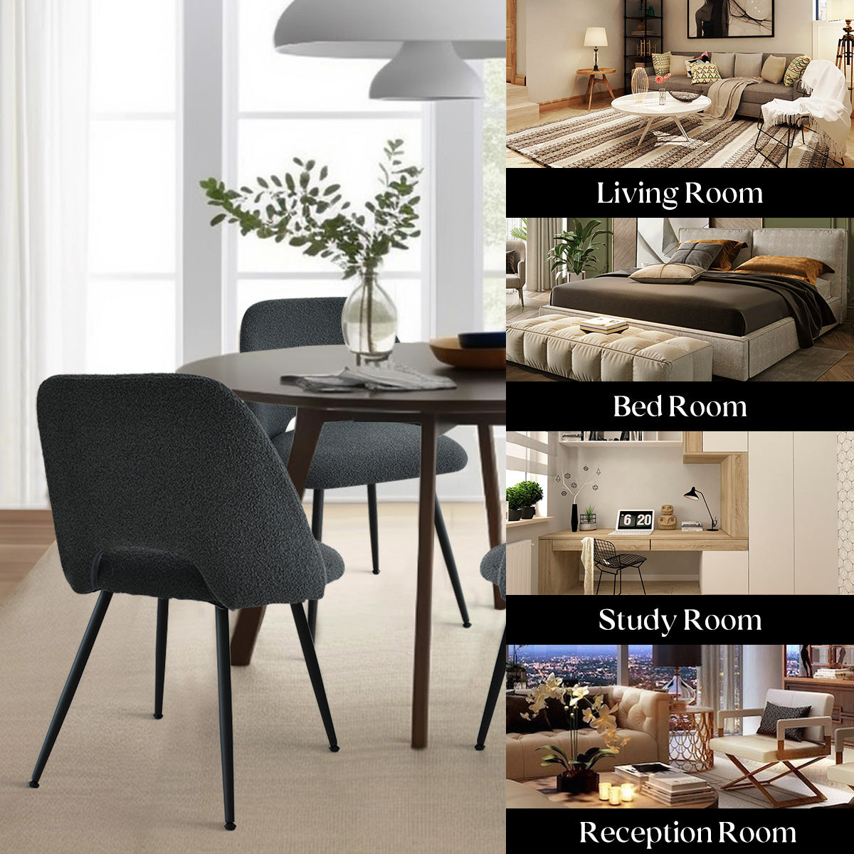 Edwin Modern Upholstered Boucle Dining Chair (Set of 4)