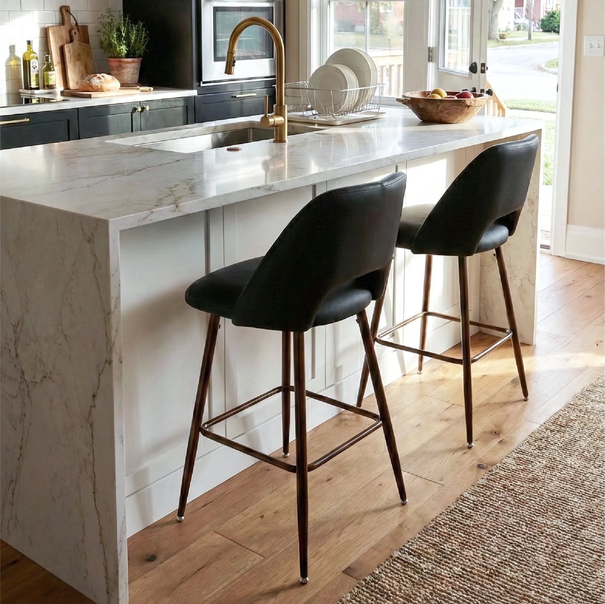 Edwin 26" Modern Faux Leather Counter Stool (Set of 2)