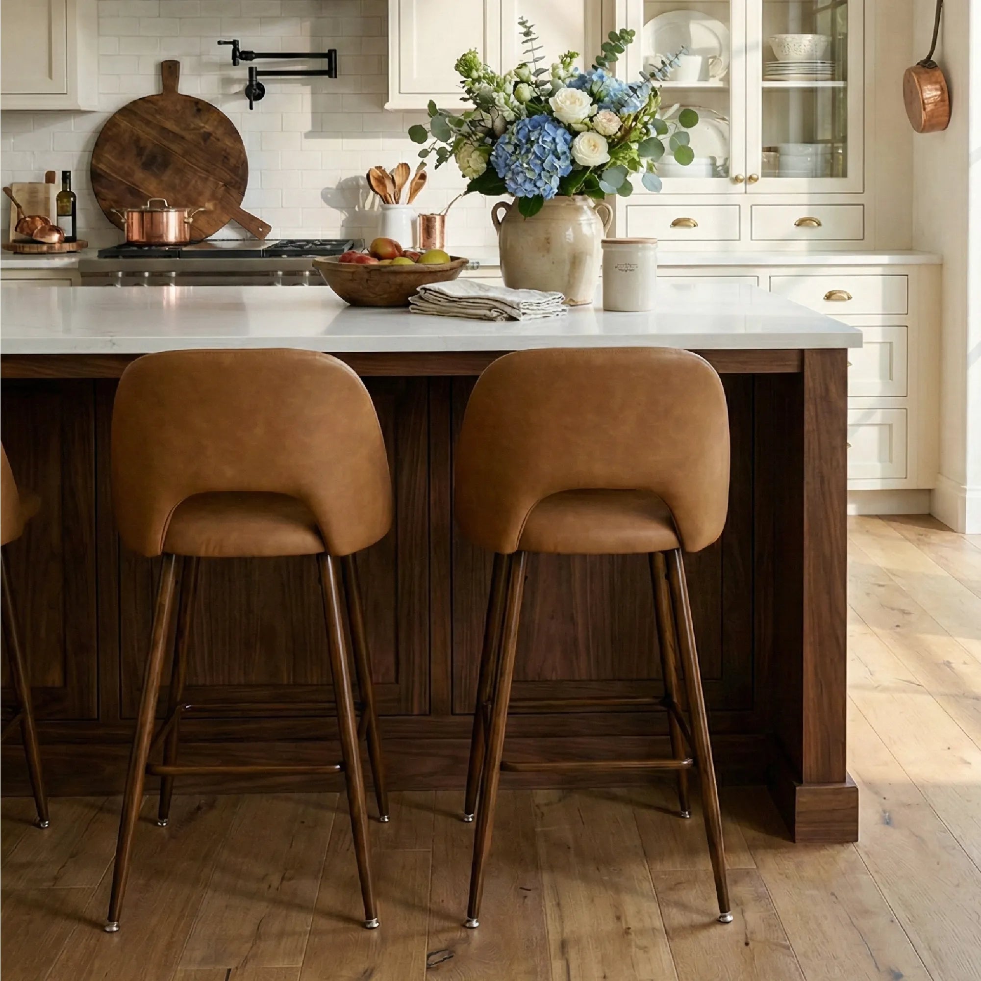 Edwin 26" Modern Faux Leather Counter Stool (Set of 2)