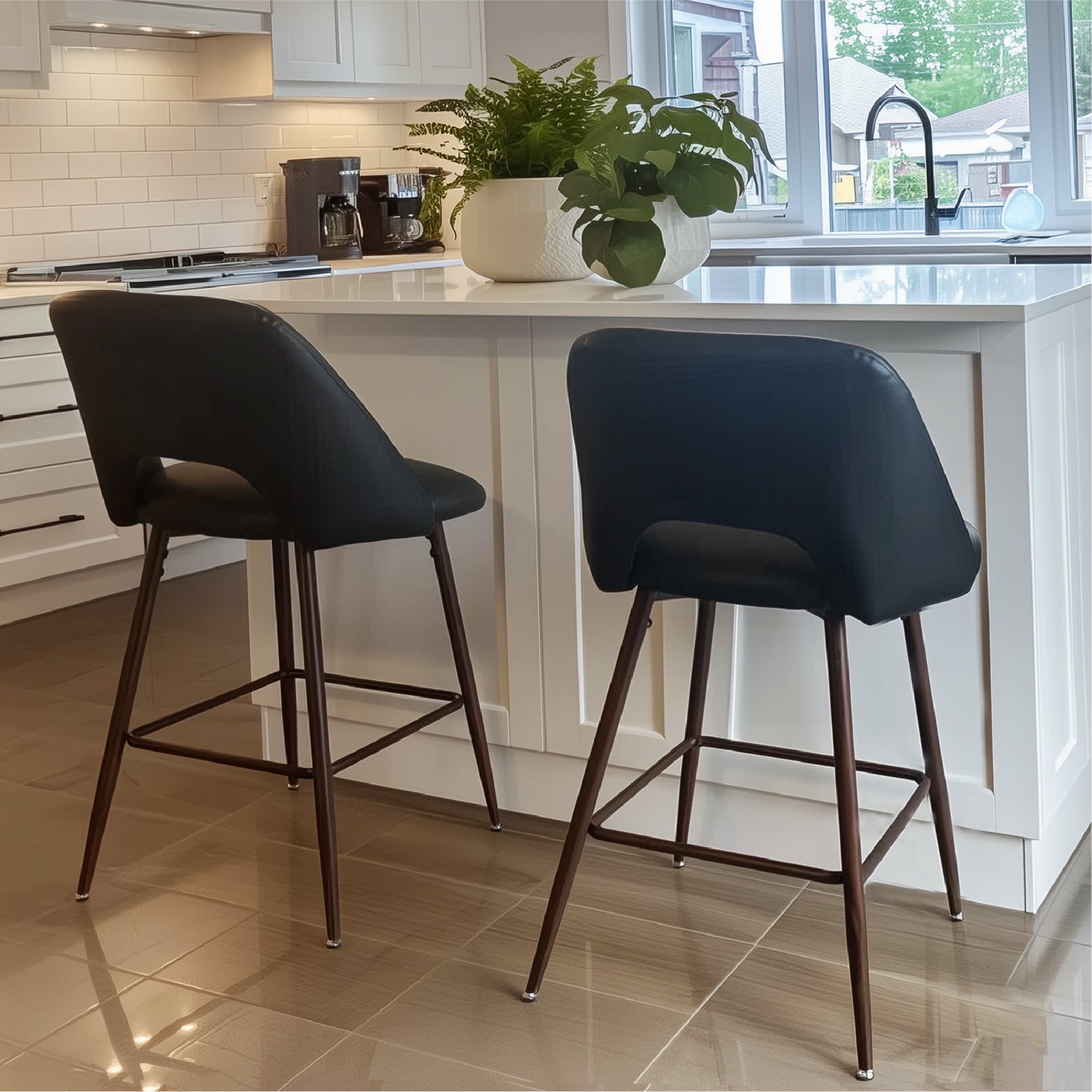 Edwin 26" Modern Faux Leather Counter Stool (Set of 2)