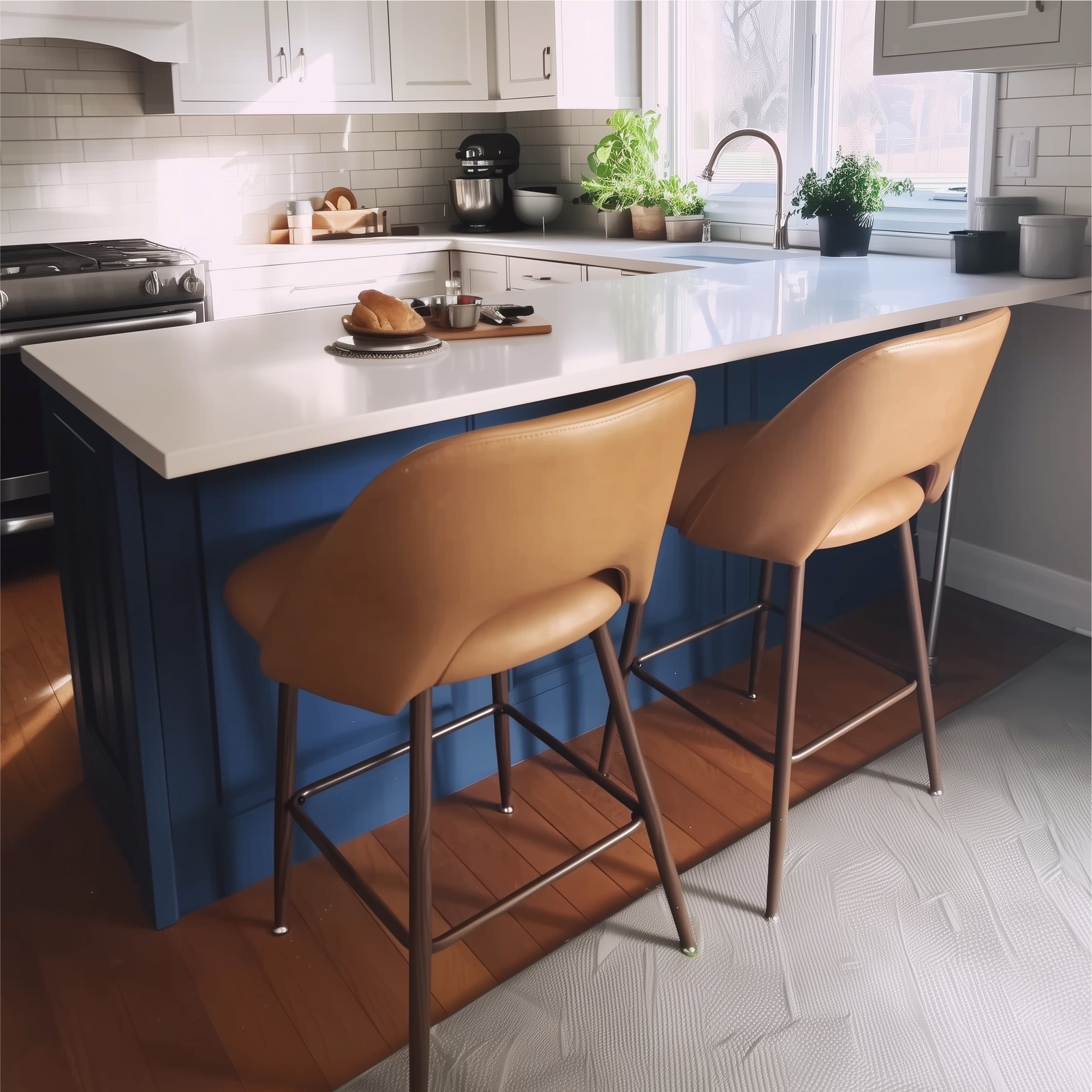 Edwin 26" Modern Faux Leather Counter Stool (Set of 2)