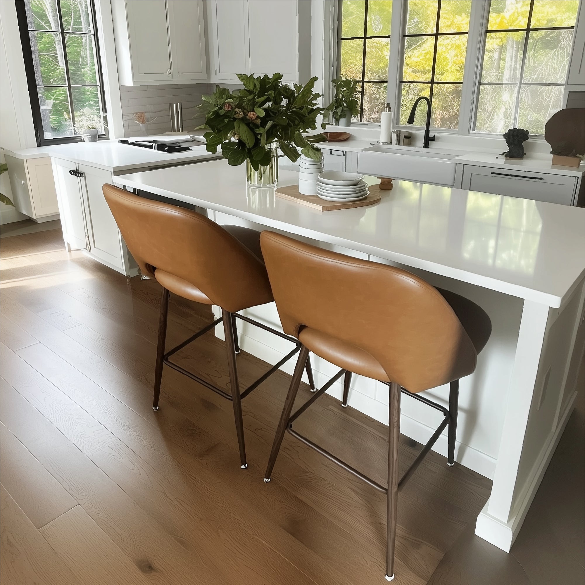 Edwin 26" Modern Faux Leather Counter Stool (Set of 2)