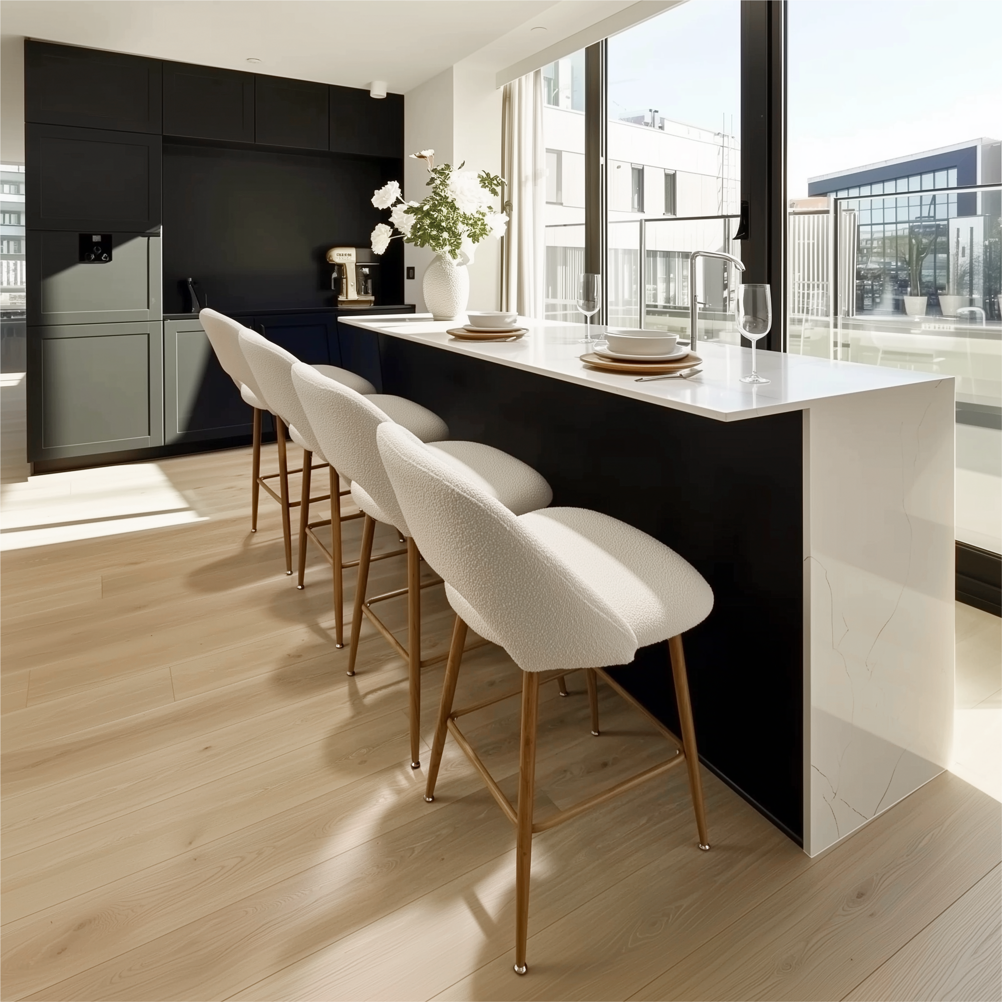 Edwin Boucle Upholstered Counter Stool (Set of 4)