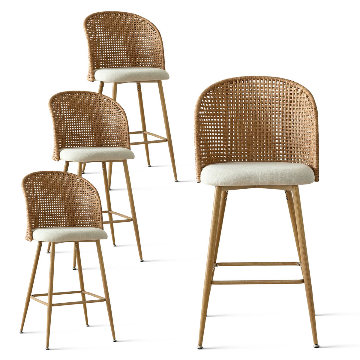 Grasse 29" Beige Rattan Upholstered Bar Stool (Set of 4)