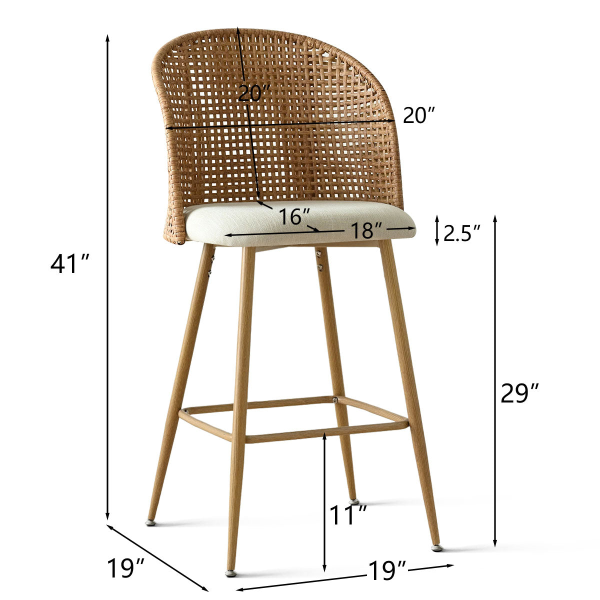 Grasse 29" Beige Rattan Upholstered Bar Stool (Set of 4)